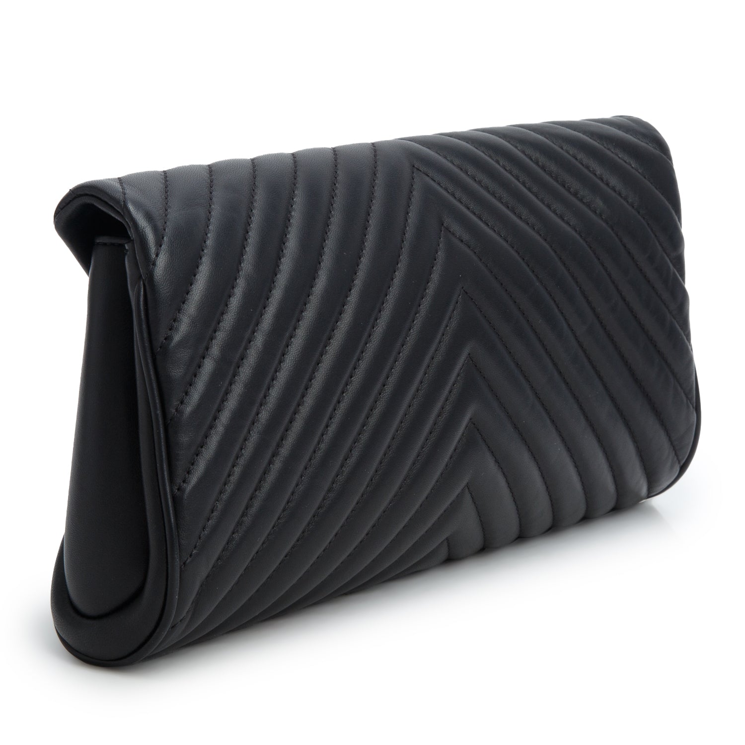 Chanel Black Sheepskin Chevron Fold Up Again Clutch w/ Authenticity Card