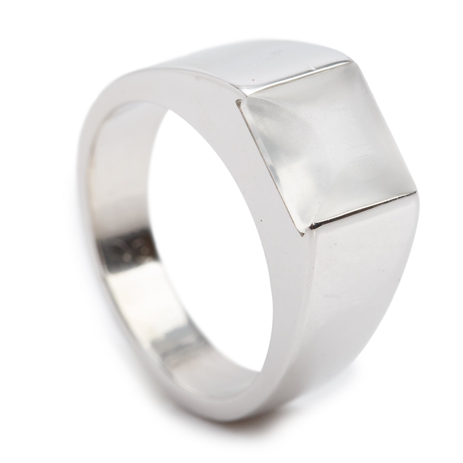 Cartier Vintage 18k White Gold Moonstone Tank Ring, Size 52 6.25