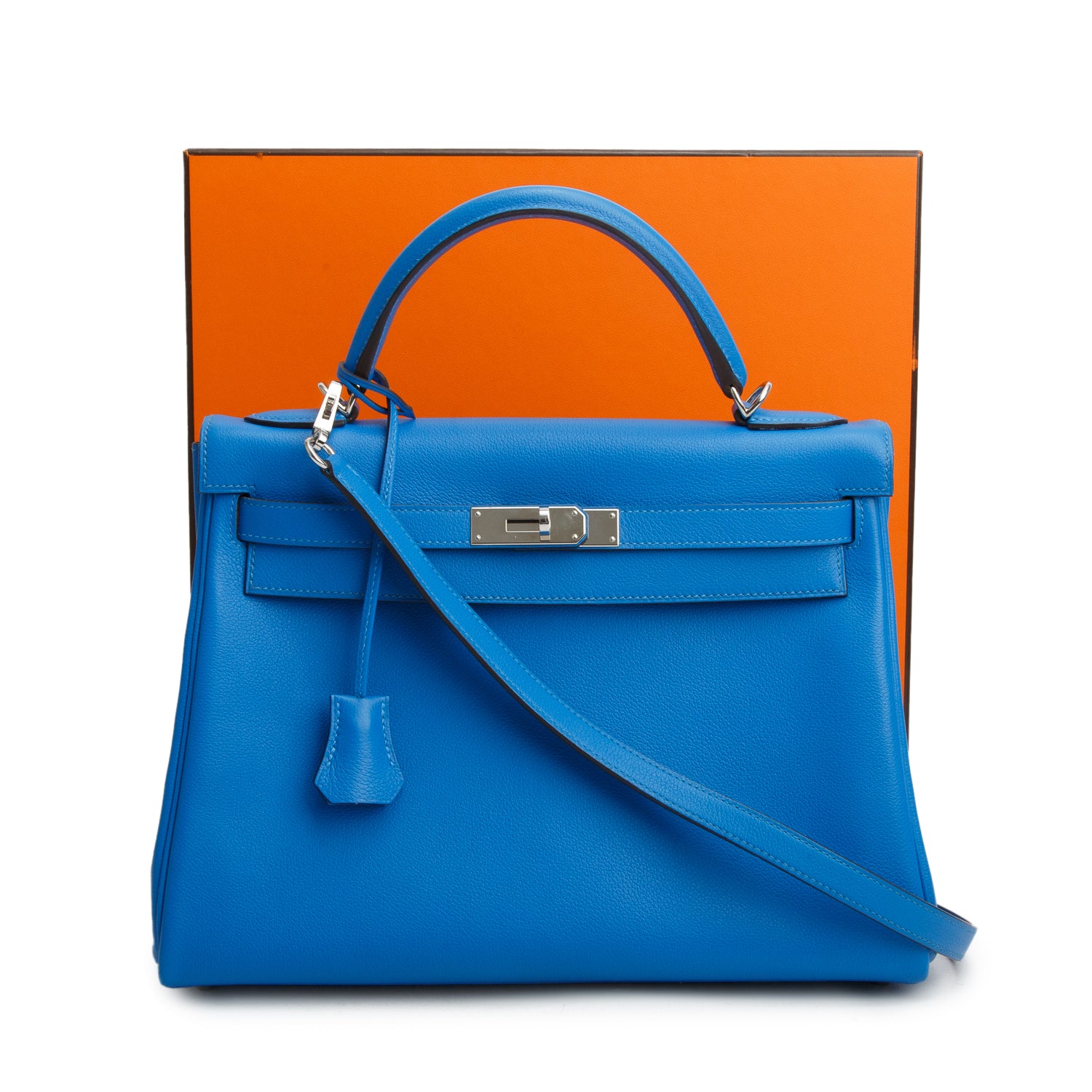 Hermes Bleu Hydra Evercolor Kelly Retourne 28 w/ Box & Strap