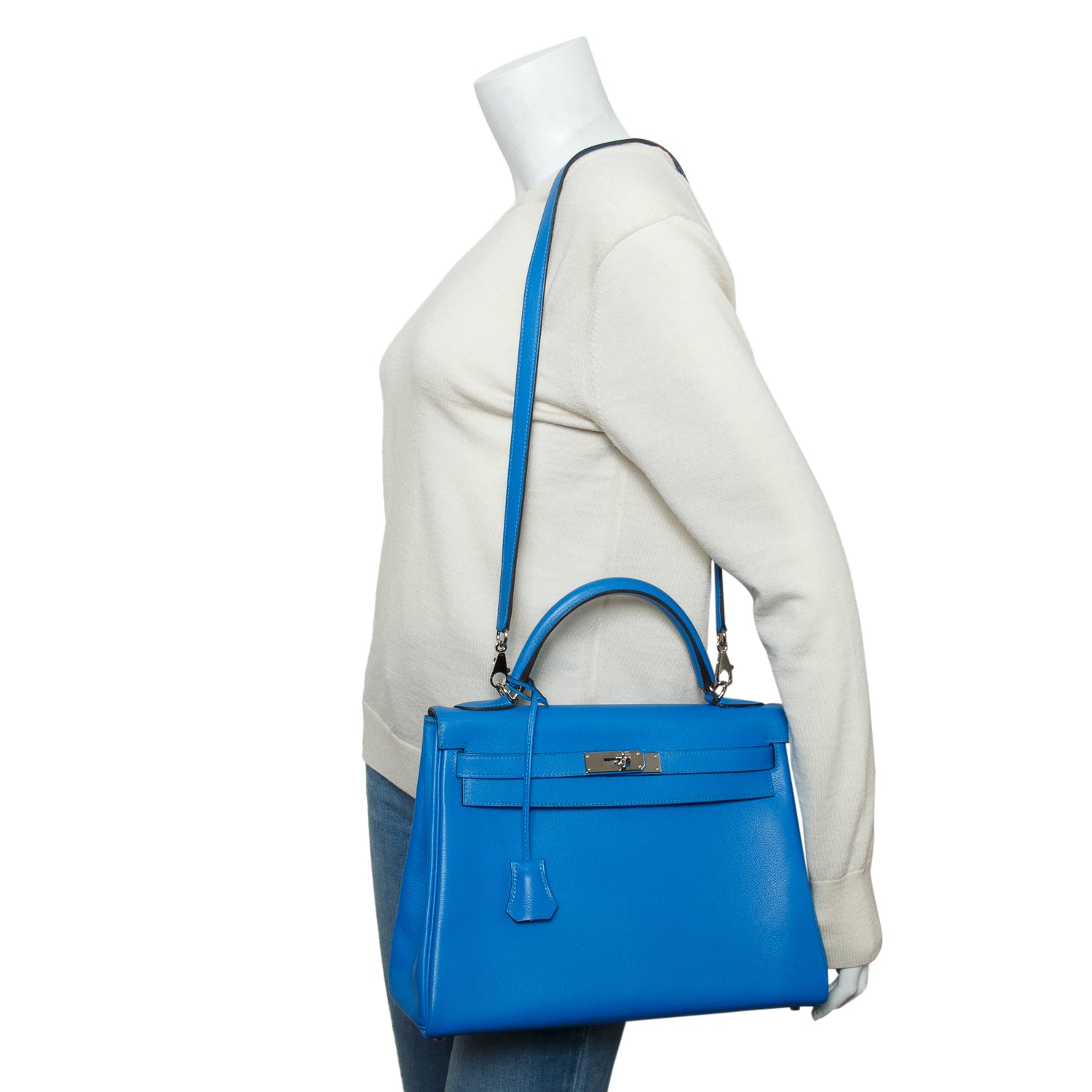Hermes Bleu Hydra Evercolor Kelly Retourne 28 w/ Box & Strap