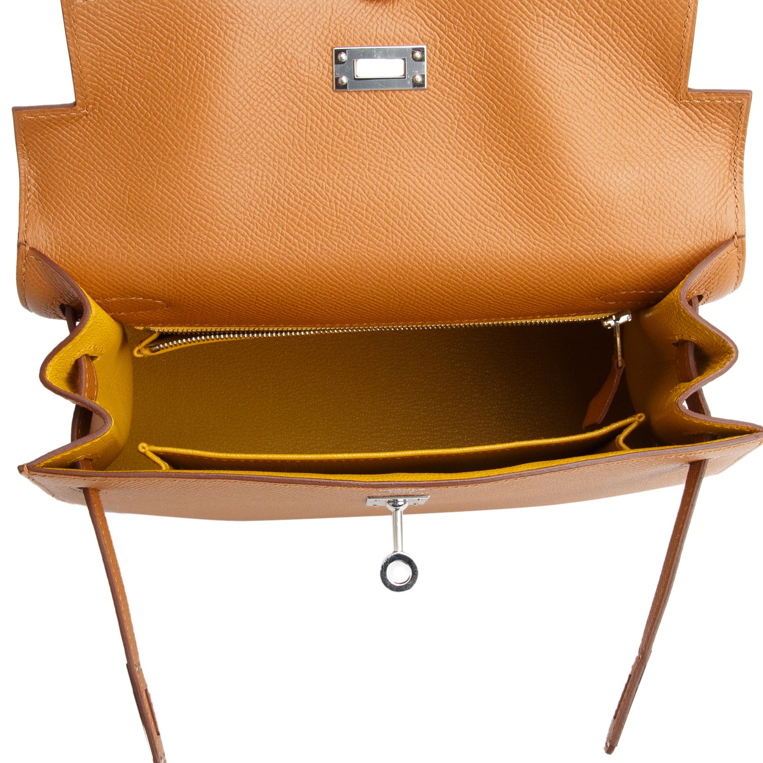 Hermes 2021 Gold Veau Epsom Kelly II Sellier 25 w/ Box, Receipt & Strap