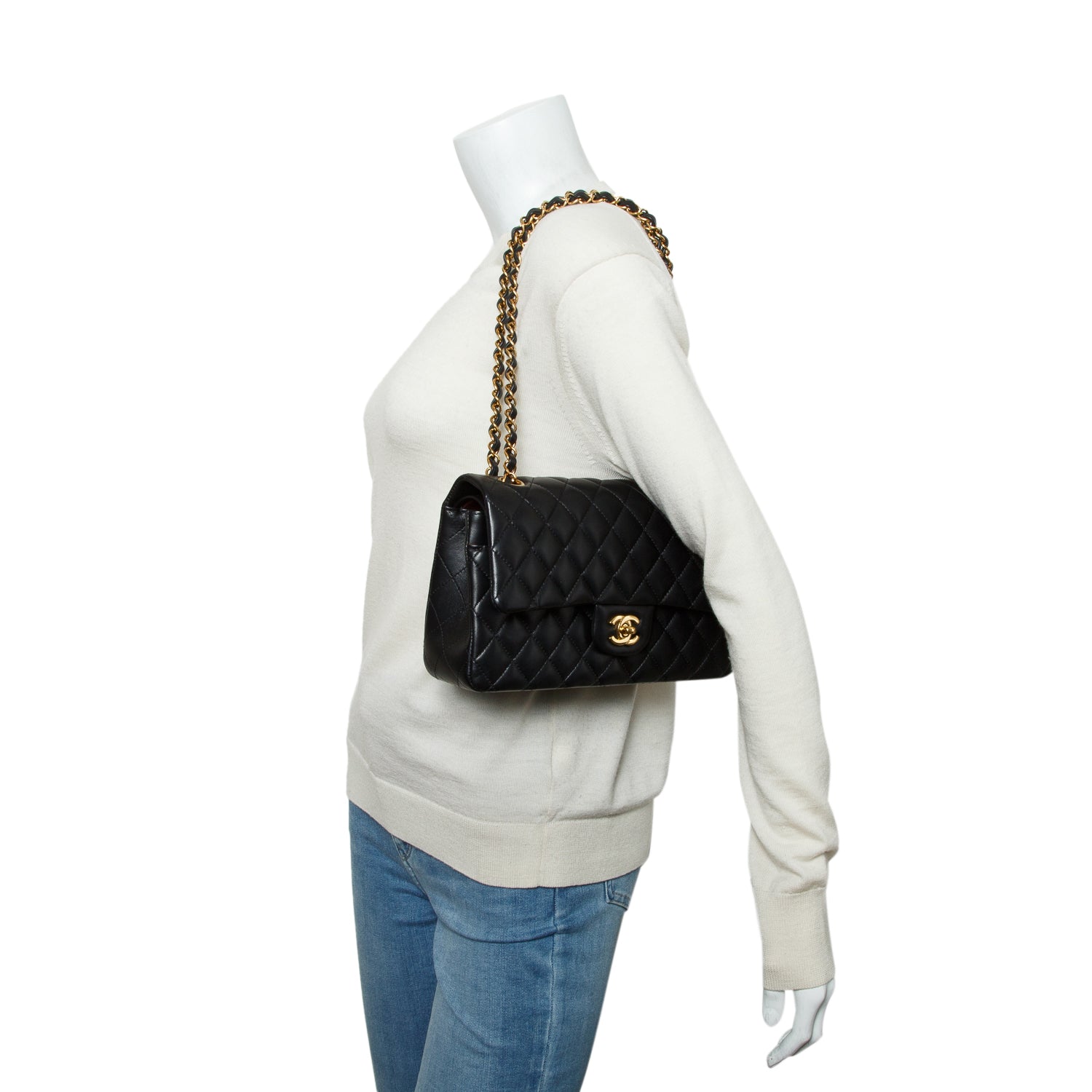 Chanel Black Quilted Lambskin Leather Classic Medium Double Flap Bag w/ Box