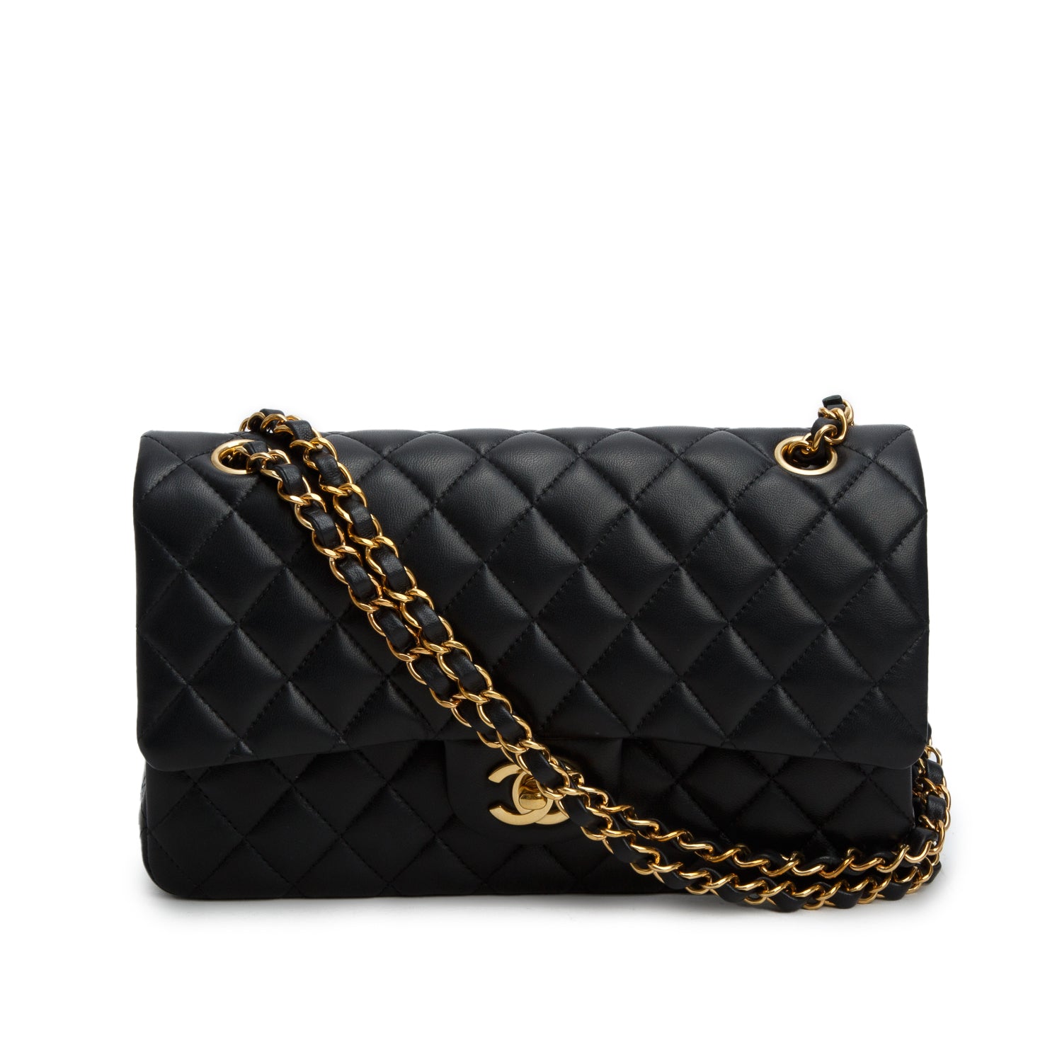 Chanel Black Quilted Lambskin Leather Classic Medium Double Flap Bag w/ Box