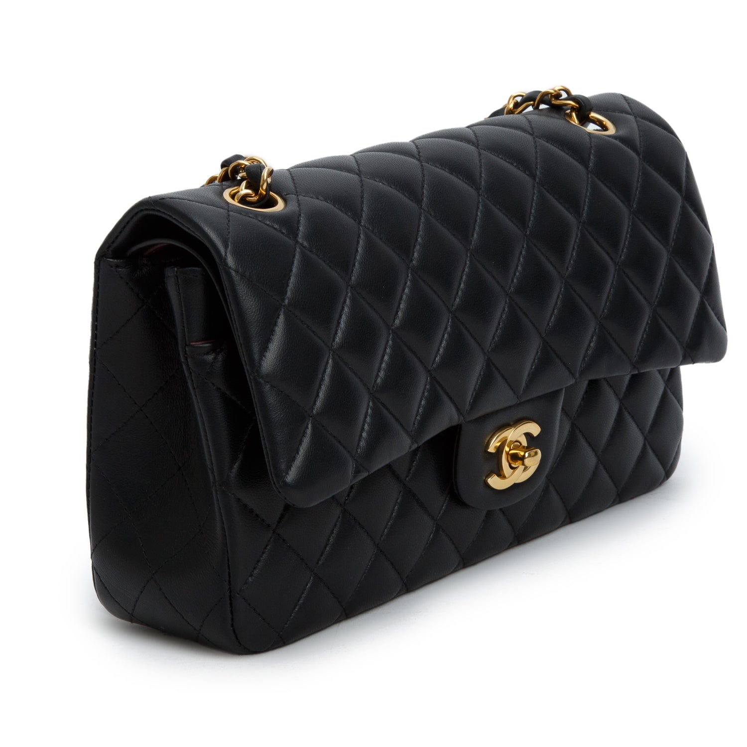 Chanel Black Quilted Lambskin Leather Classic Medium Double Flap Bag w/ Box