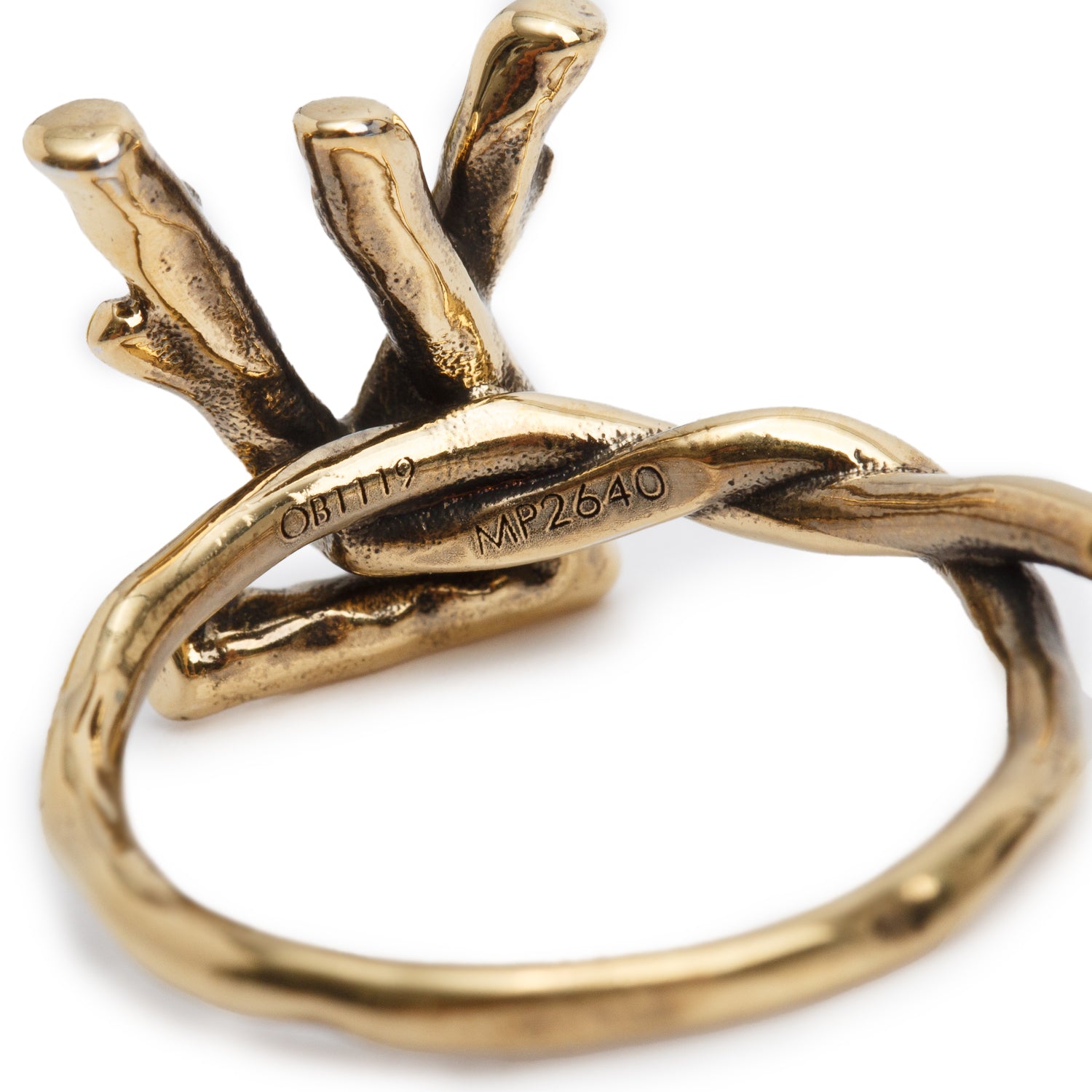 Louis Vuitton Gold-Tone Metal LV Garden Flower Three-Ring Set M, Size 9.5 w/ Box