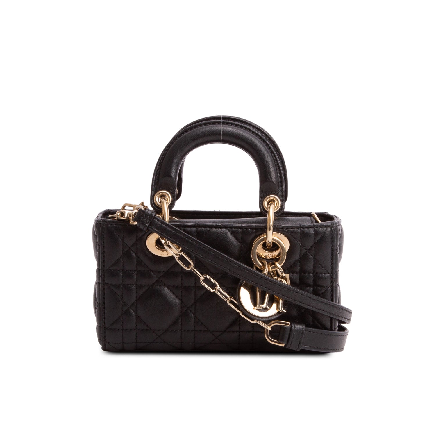 Christian Dior 2023 Black Lambskin Cannage Micro Lady D-Joy w/ Straps & Authenticity Card