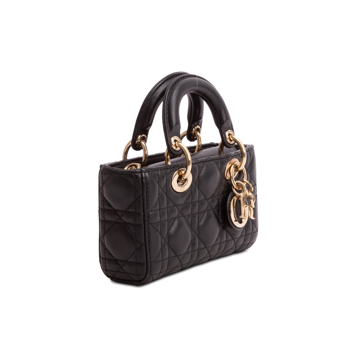 Christian Dior 2023 Black Lambskin Cannage Micro Lady D-Joy w/ Straps & Authenticity Card
