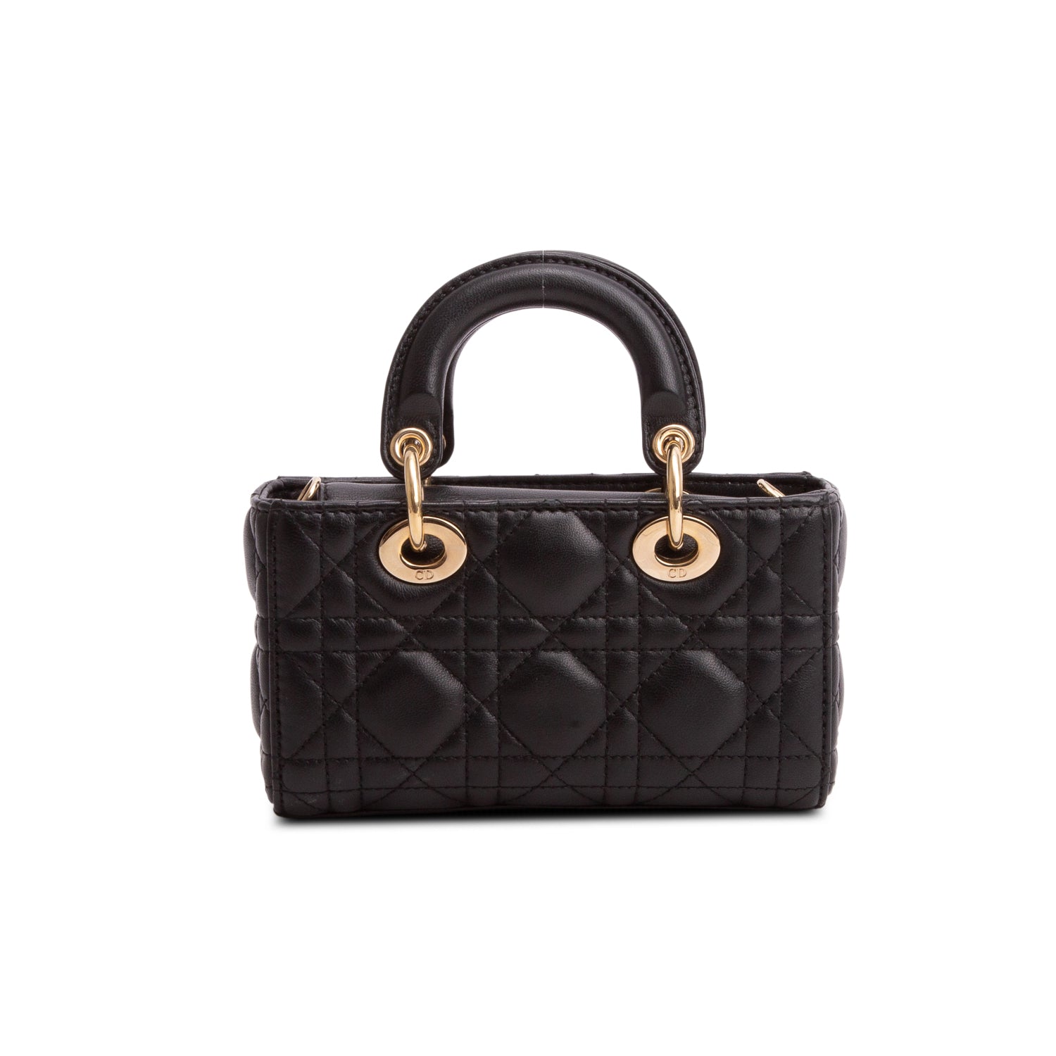 Christian Dior 2023 Black Lambskin Cannage Micro Lady D-Joy w/ Straps & Authenticity Card