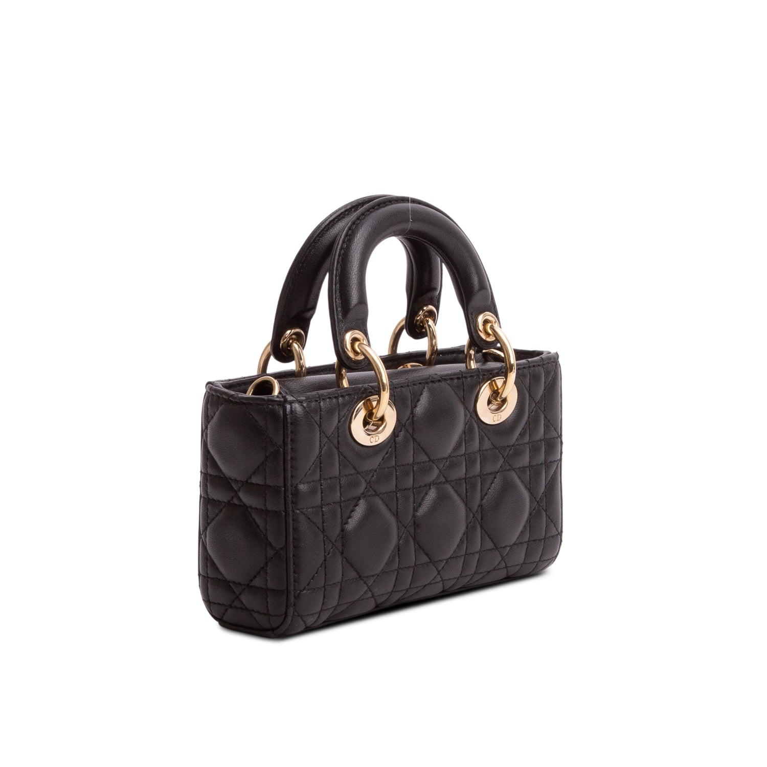 Christian Dior 2023 Black Lambskin Cannage Micro Lady D-Joy w/ Straps & Authenticity Card