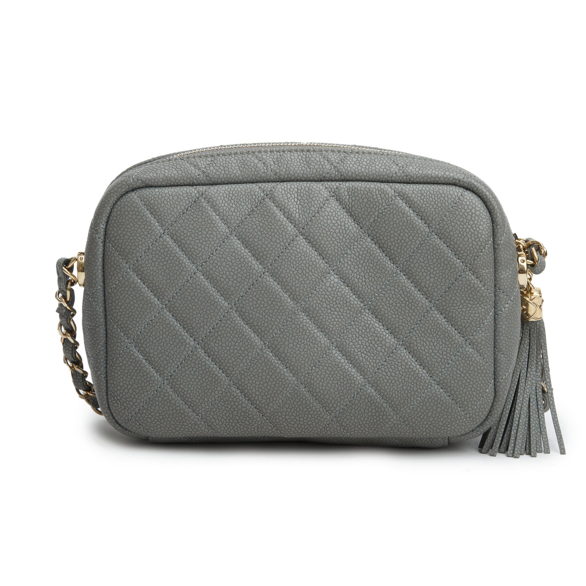 Chanel Grey Caviar Quilted Medium Coco Tassel Camera Bag w/ Box