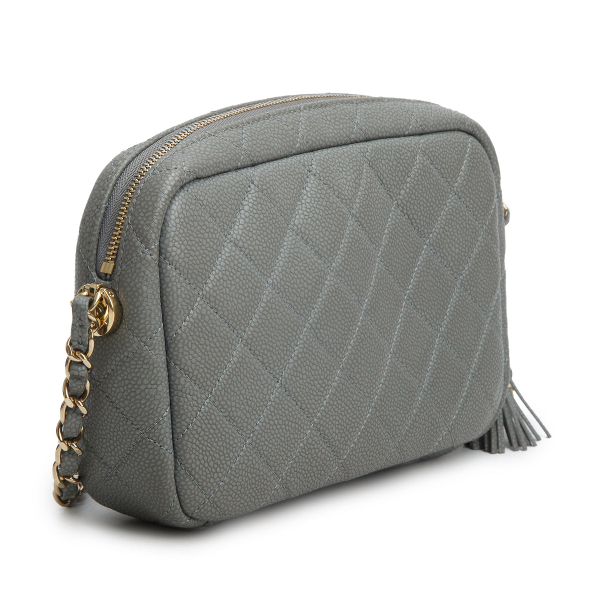 Chanel Grey Caviar Quilted Medium Coco Tassel Camera Bag w/ Box