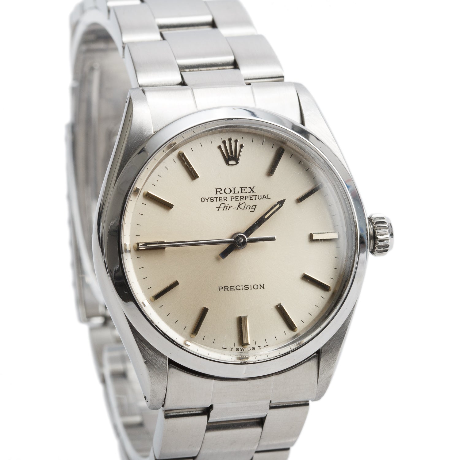 Rolex Stainless Steel Air King 34 MM Automatic Watch Silver Dial 5500