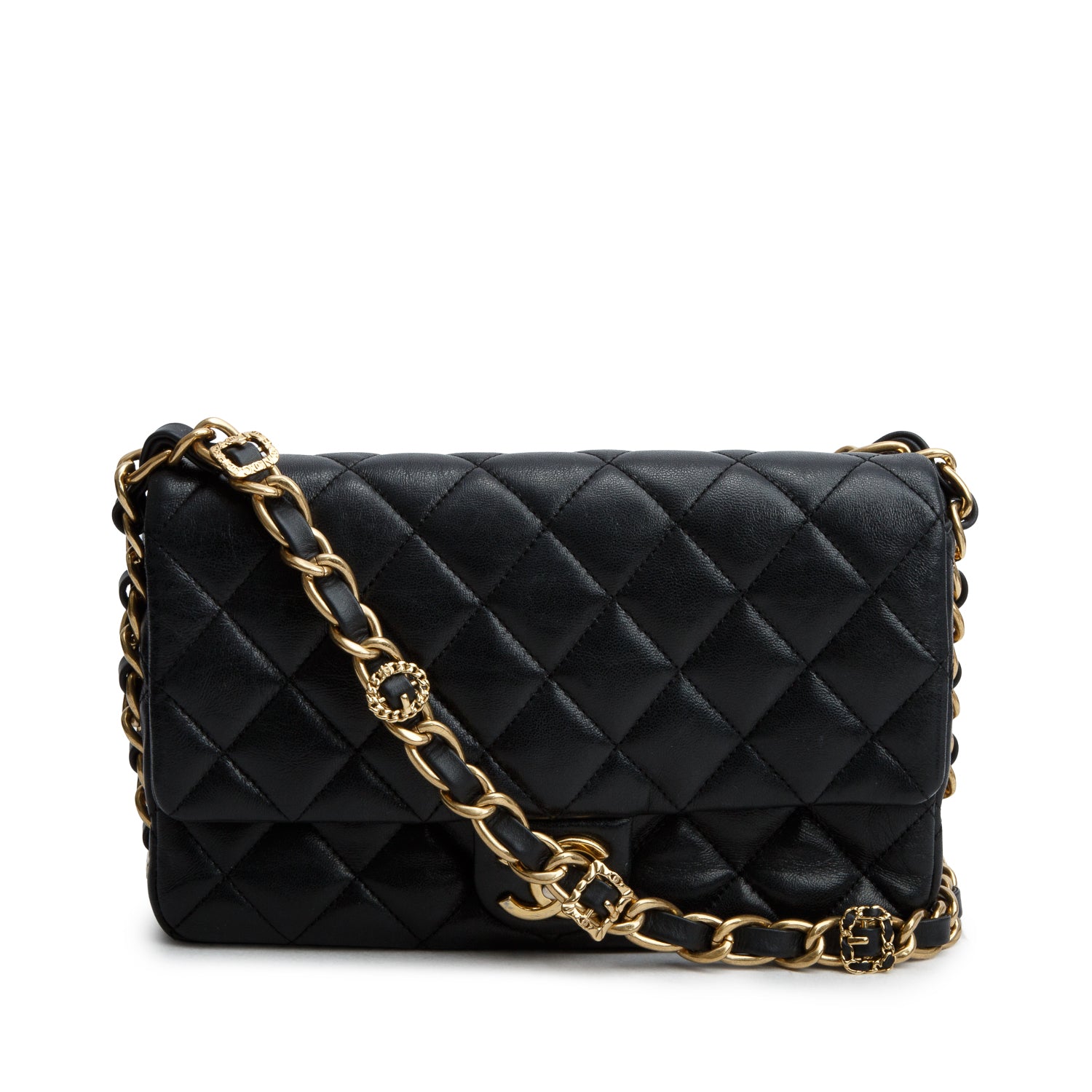 Chanel Black Shiny Lambskin Chain Single Flap