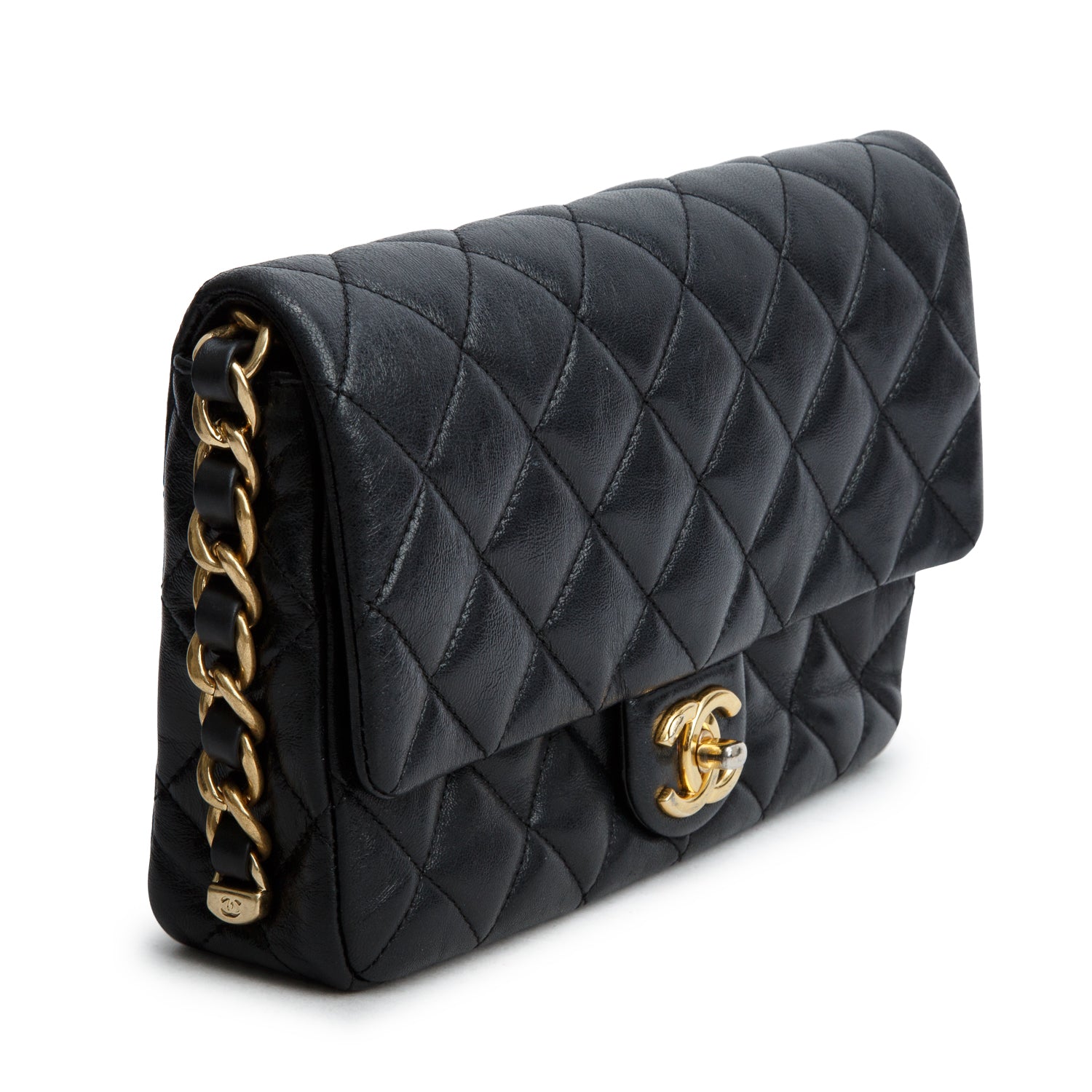 Chanel Black Shiny Lambskin Chain Single Flap