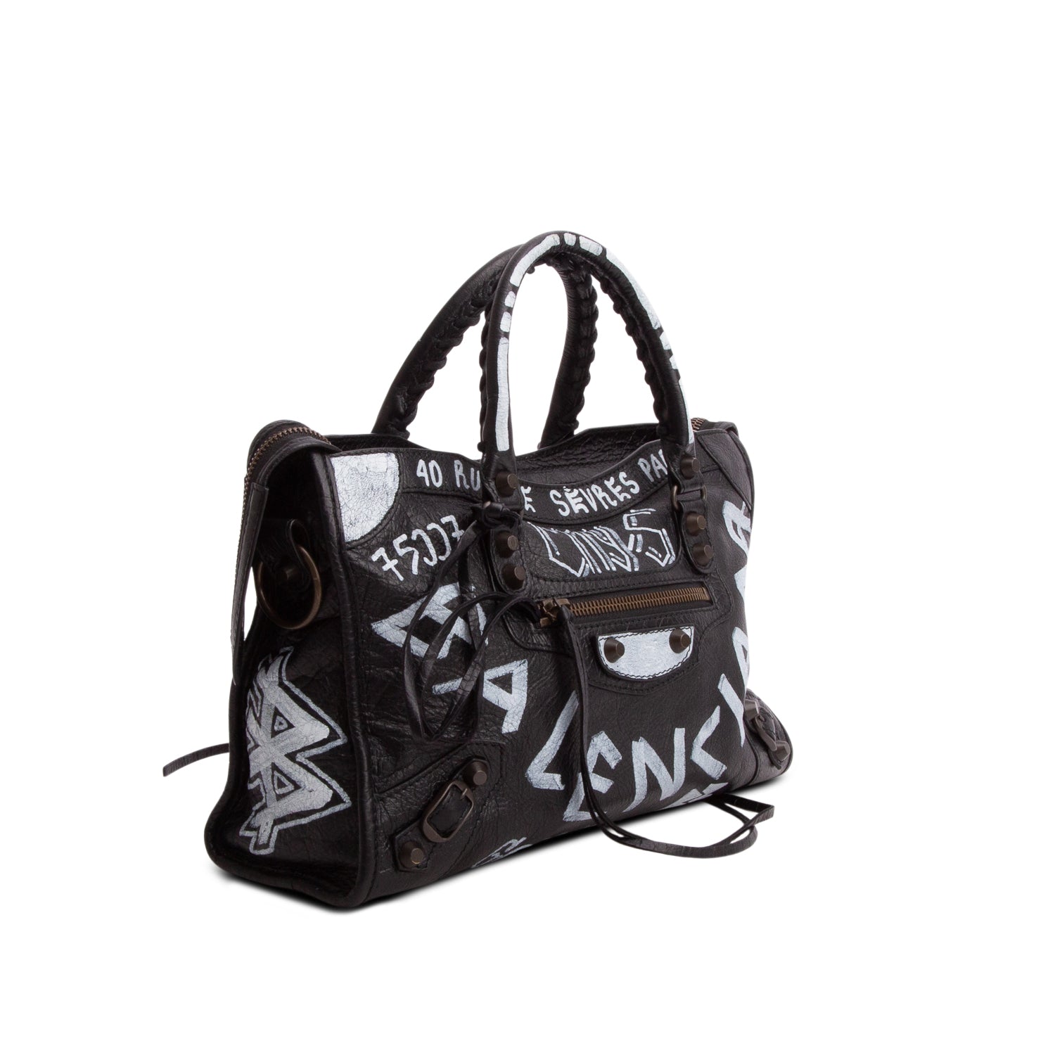 Balenciaga Black Agneau Graffiti Small Classic City Bag