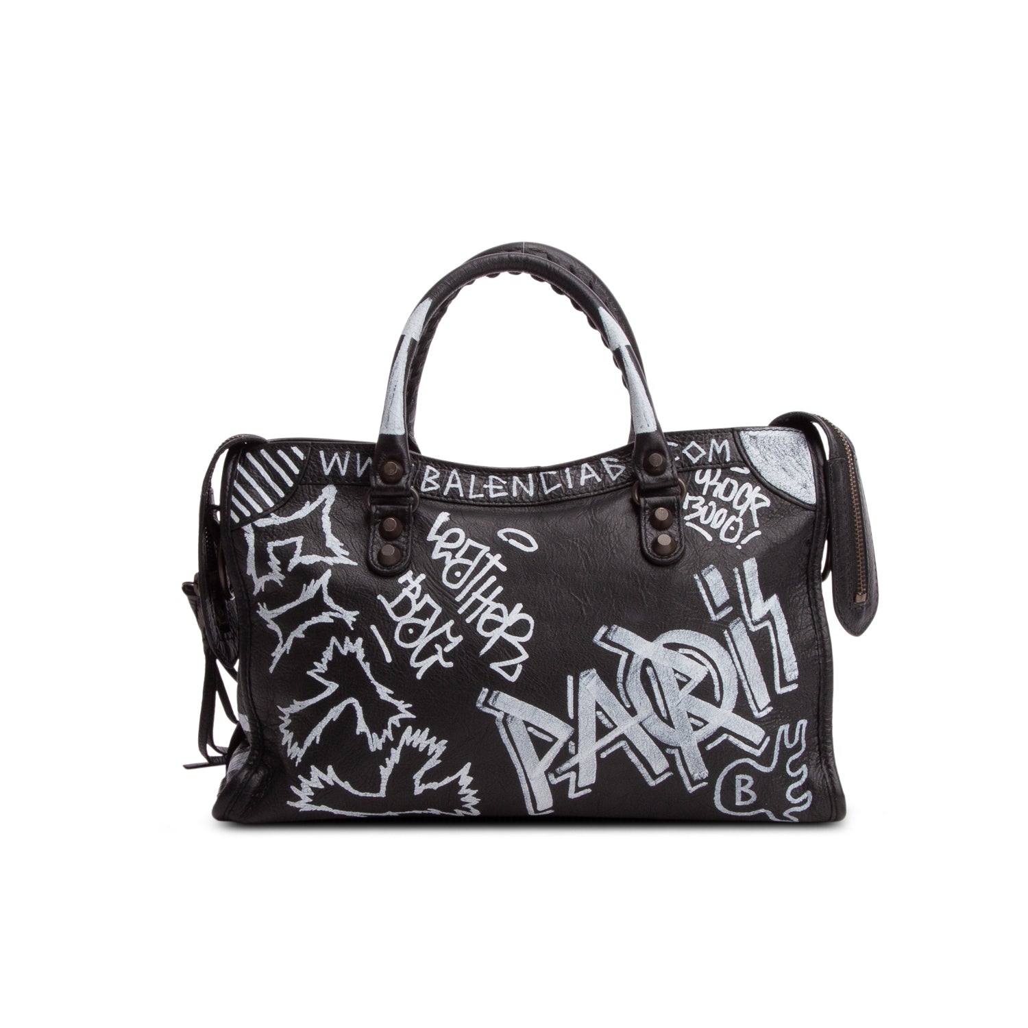 Balenciaga Black Agneau Graffiti Small Classic City Bag
