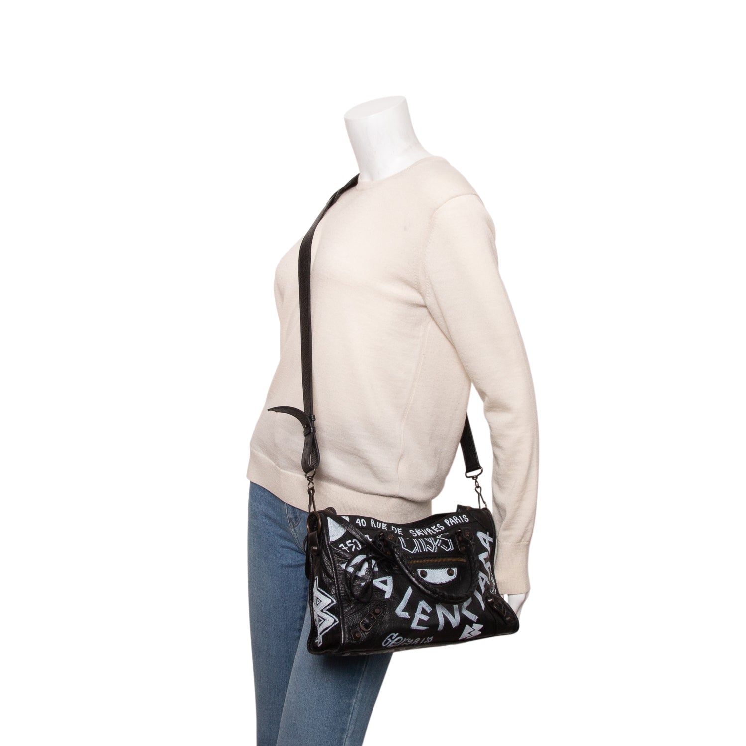Balenciaga Black Agneau Graffiti Small Classic City Bag