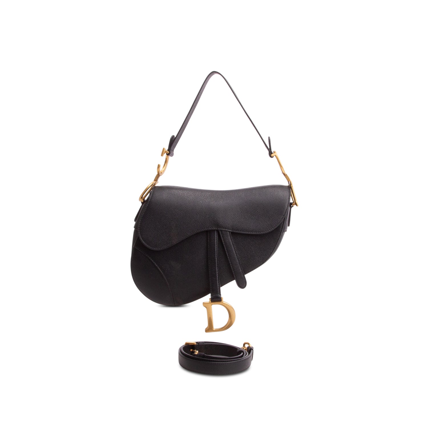 Christian Dior 2023 Black Grained Calfskin Saddle Bag w/ Strap