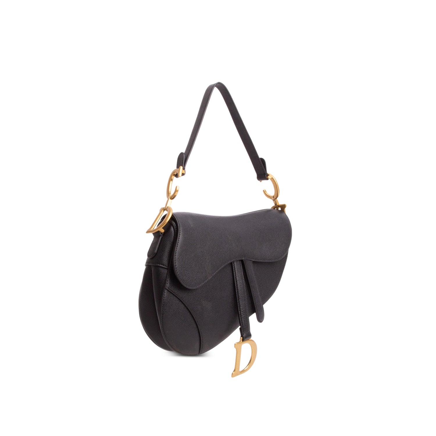 Christian Dior 2023 Black Grained Calfskin Saddle Bag w/ Strap