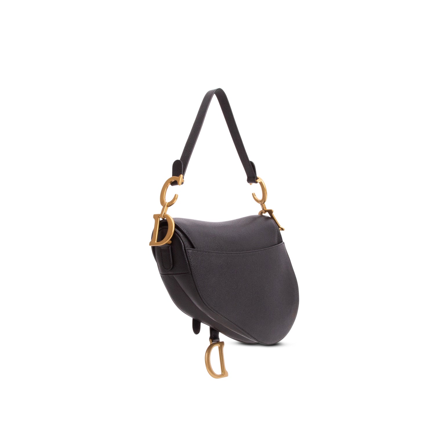 Christian Dior 2023 Black Grained Calfskin Saddle Bag w/ Strap