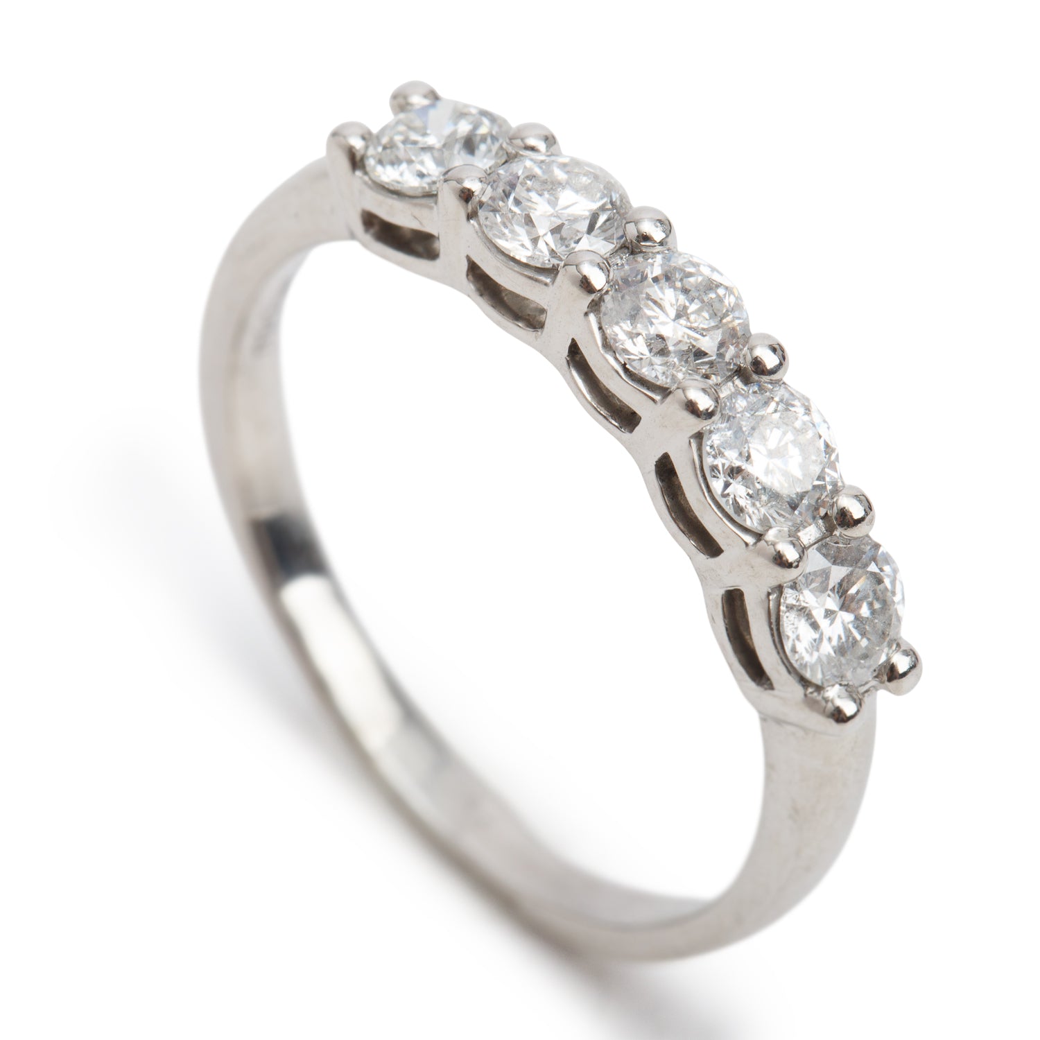 14k White Gold Five-Stone Diamond Band Ring, Size 8.25