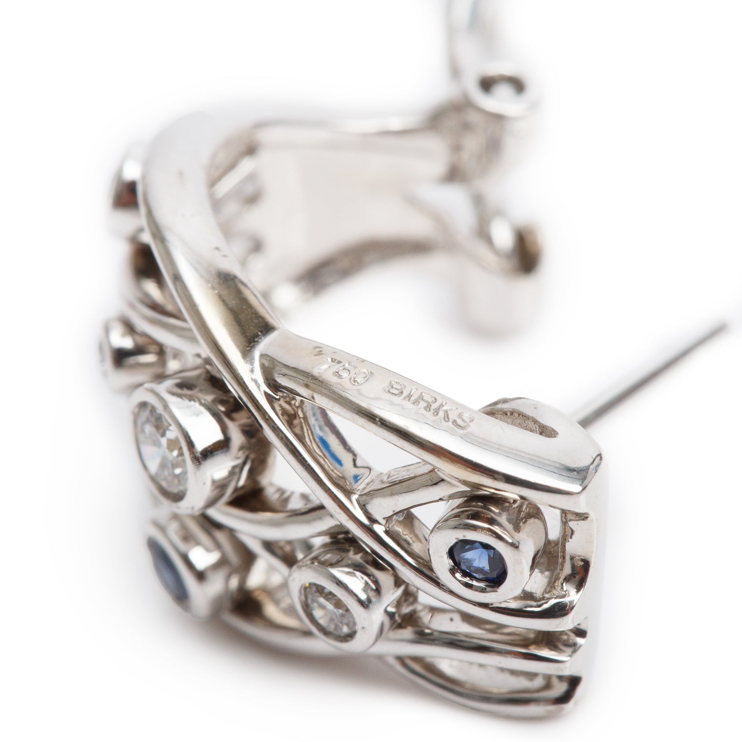 Birks 18k White Gold Sapphire & Diamond Huggie Earrings