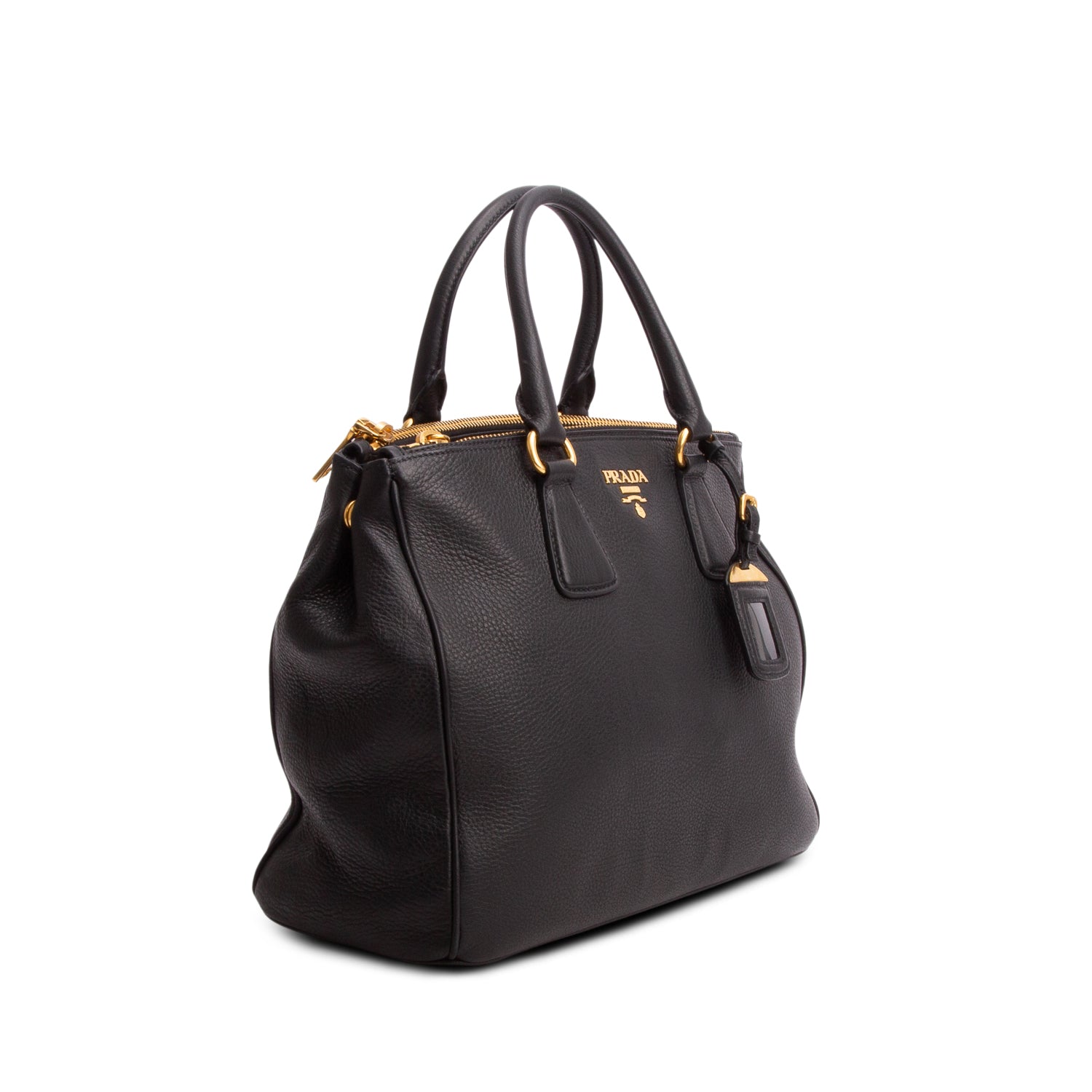 Prada Black Vitello Daino Double Zip Tote w/ Authenticity Card
