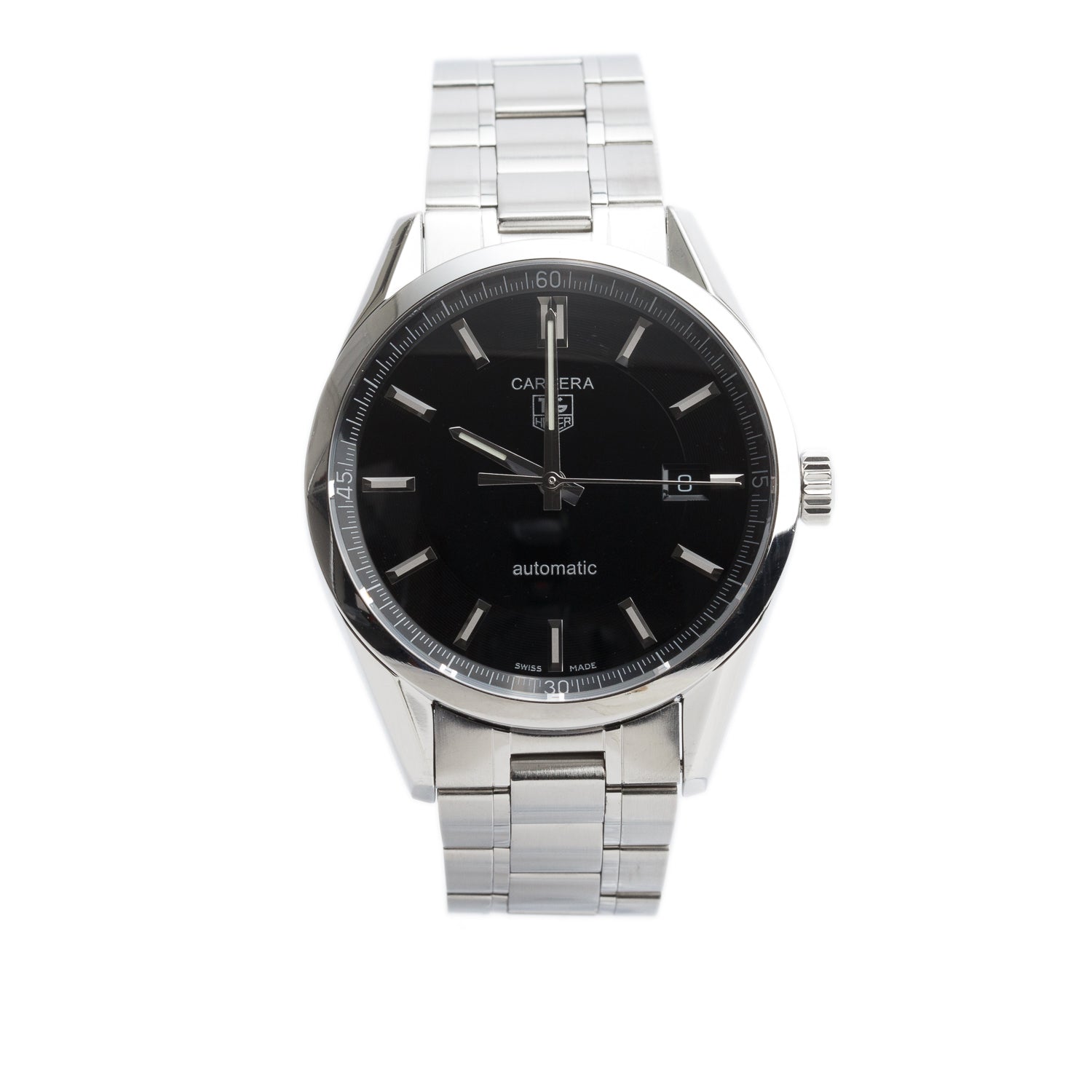 Tag Heuer Stainless Steel Carrera Calibre 5 39 MM Automatic Watch Black Dial WV211B-0