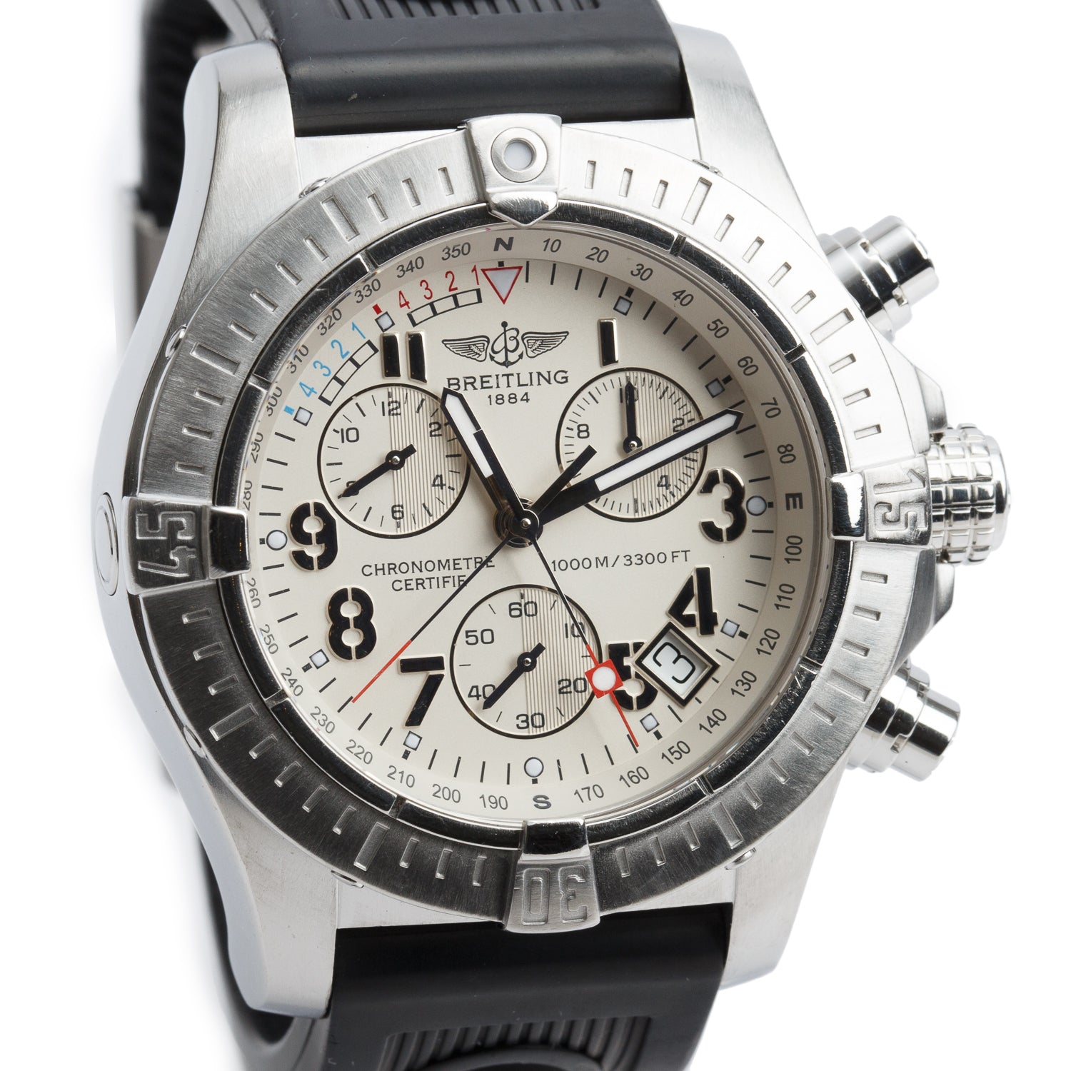 Breitling Stainless Steel Avenger Seawolf 45 MM Chronograph Quartz Watch White Dial A73390