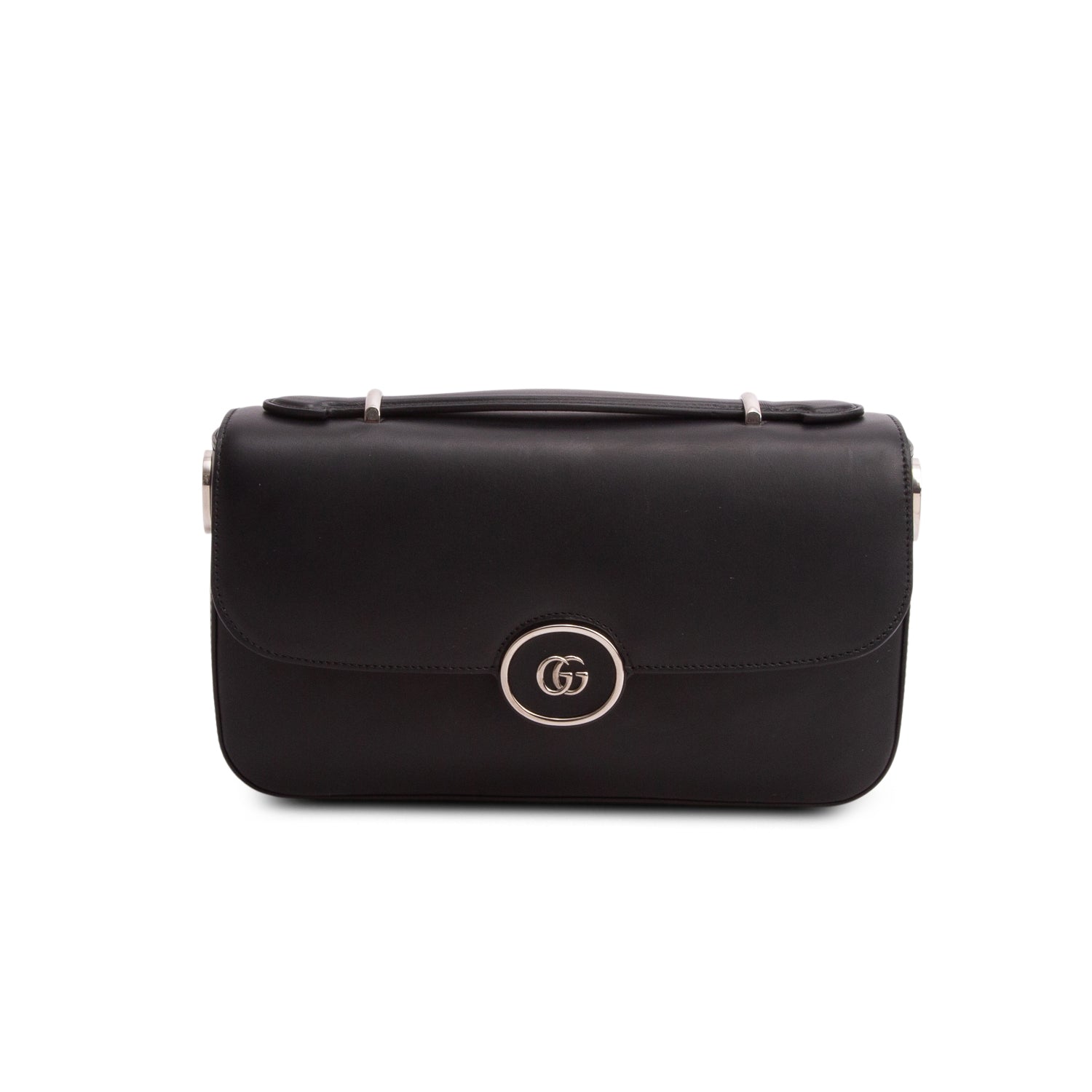 Gucci Black Senna Calfskin Petite GG Top Handle Shoulder Bag w/ Strap