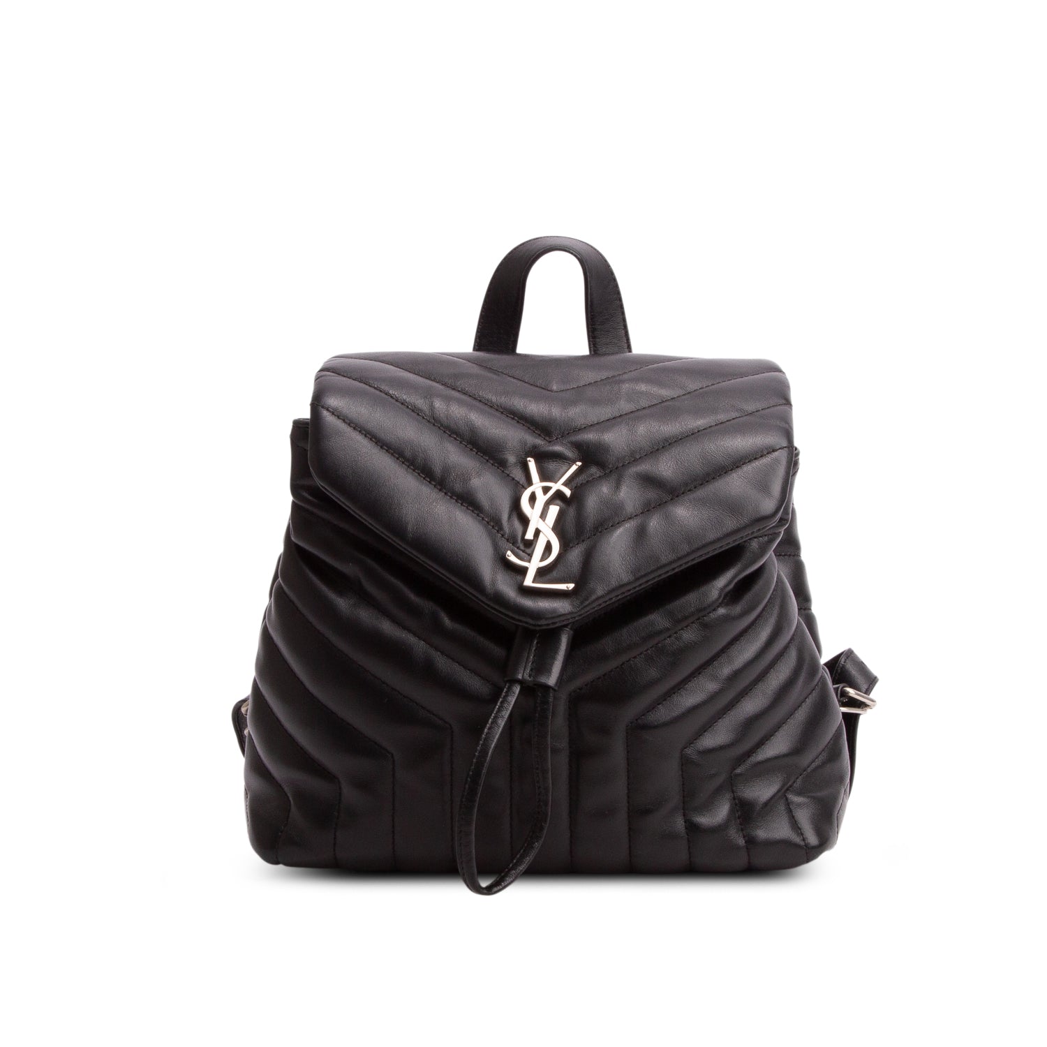 Saint Laurent Black Calfskin Y Quilted Monogram Small Loulou Backpack