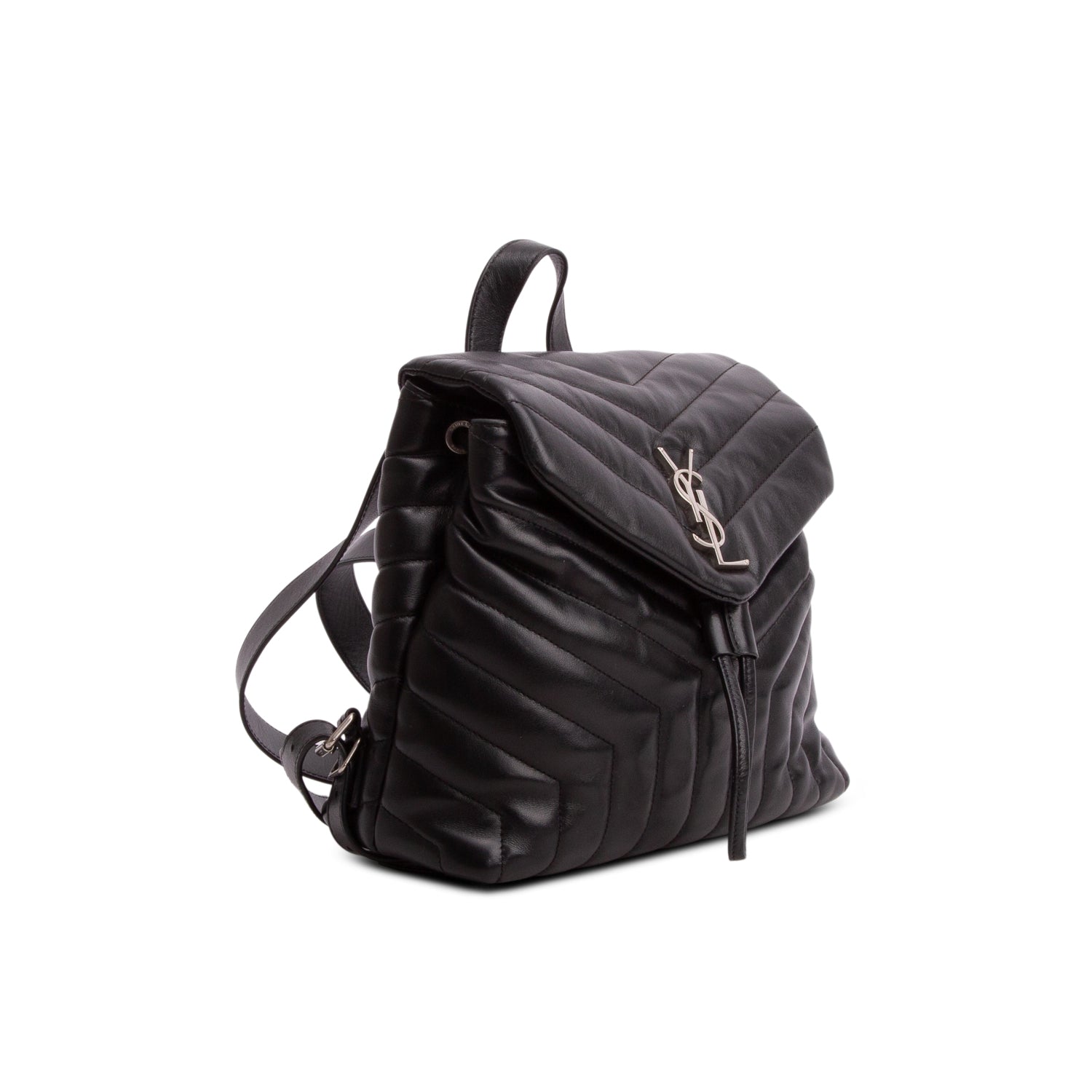 Saint Laurent Black Calfskin Y Quilted Monogram Small Loulou Backpack
