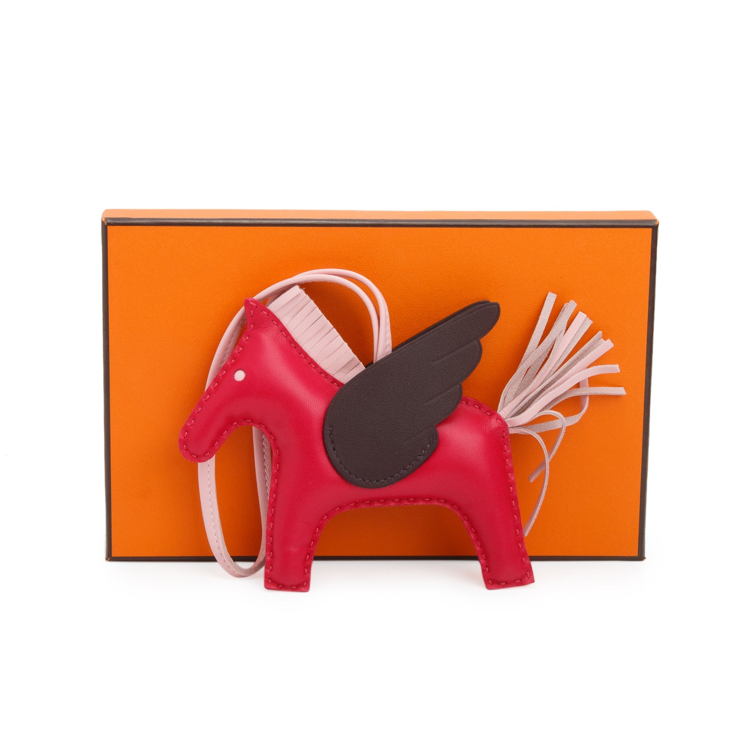 Hermes 2021 Rouge Grenat/Brunt/Rose Sakura Milo/Swift Rodeo Pegase Horse Bag Charm PM w/ Box