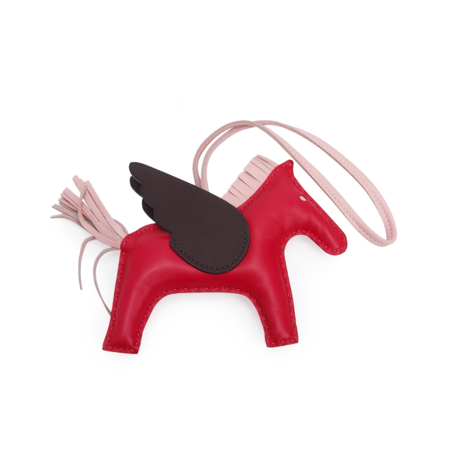 Hermes 2021 Rouge Grenat/Brunt/Rose Sakura Milo/Swift Rodeo Pegase Horse Bag Charm PM w/ Box