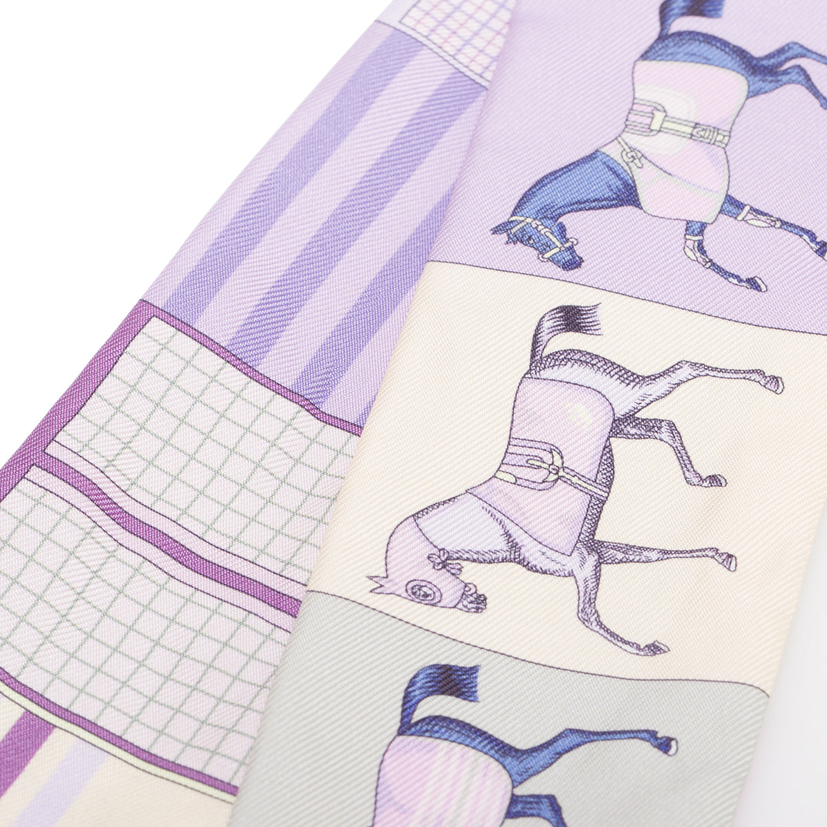 Hermes Purple/Multicolor 'Couvertures Nouvelles' Silk Twilly w/ Box