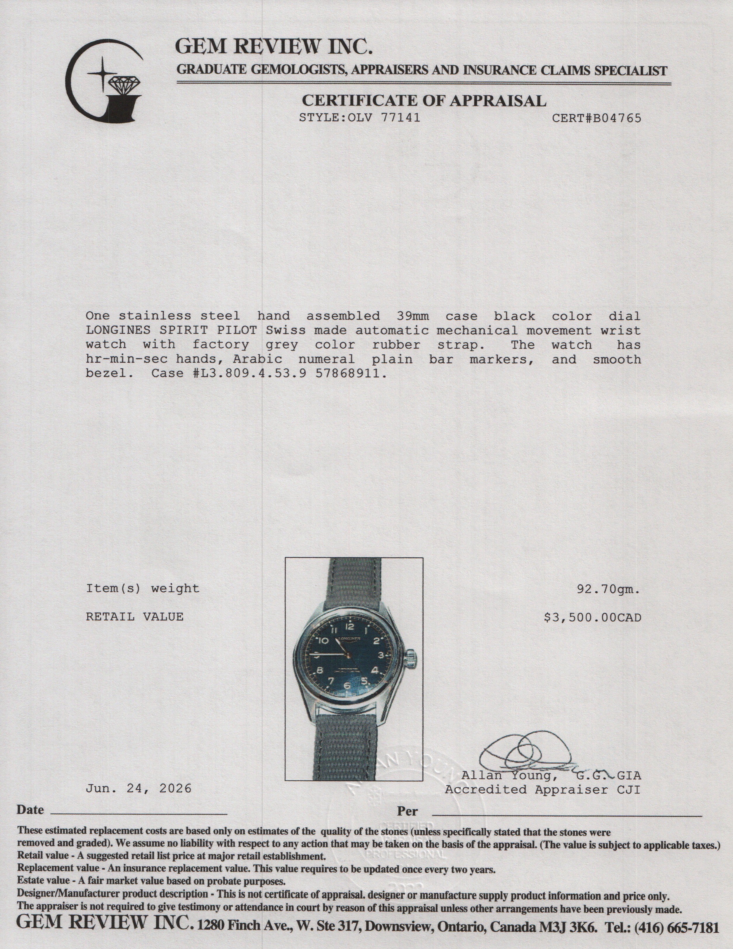 Longines 2026 Stainless Steel Spirit Pilot 39 MM Automatic Watch Black Dial w/ Box & Papers
