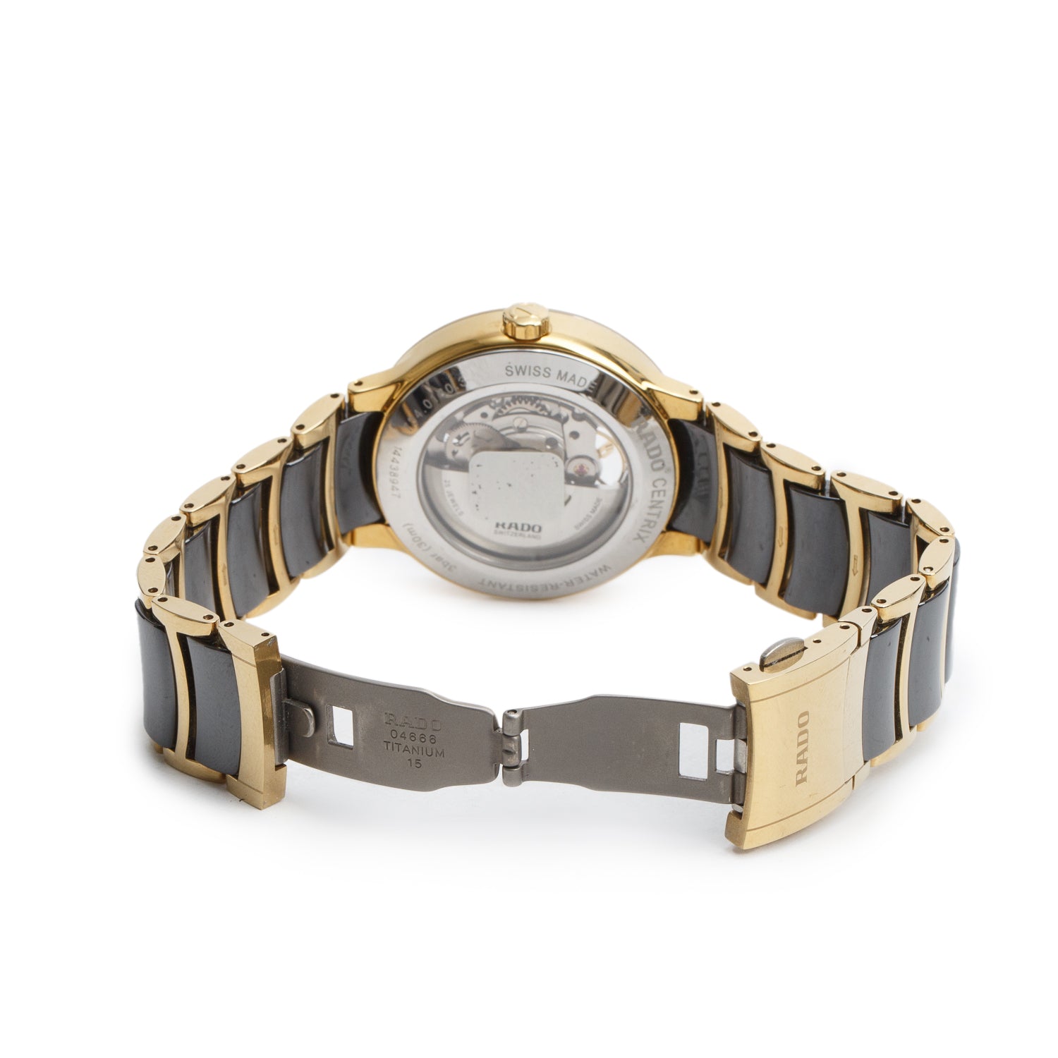 Rado Gold PVD Stainless Steel & Black Ceramic Centrix 38 MM Automatic Watch Skeleton Dial R30180162 w/ Box