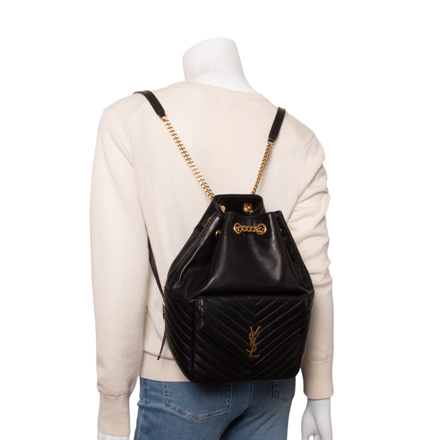 Saint Laurent 2021 Black Lambskin Matelasse Monogram Joe Backpack