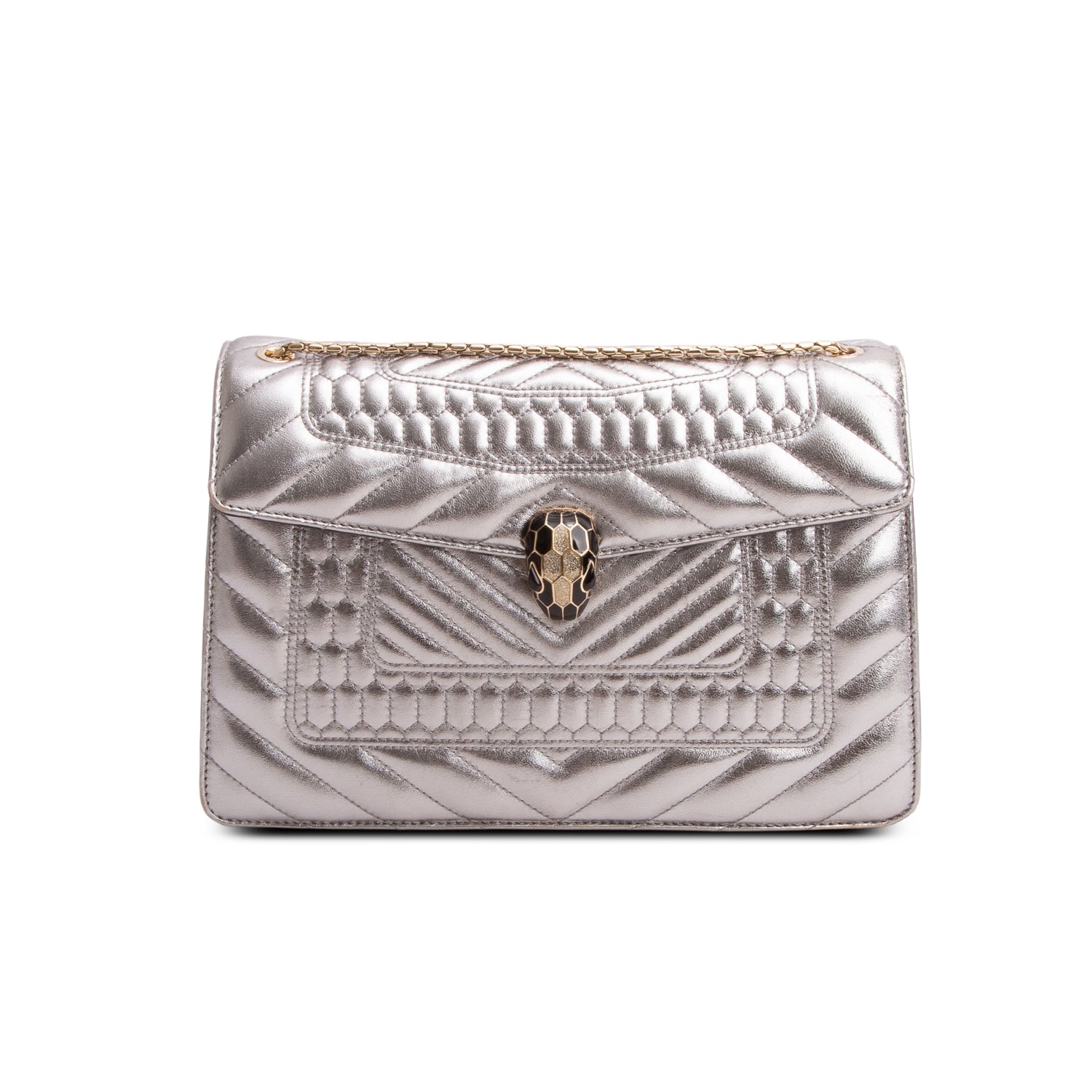 Bulgari Metallic Silver Calfskin Quilted Serpenti Forever Shoulder Bag