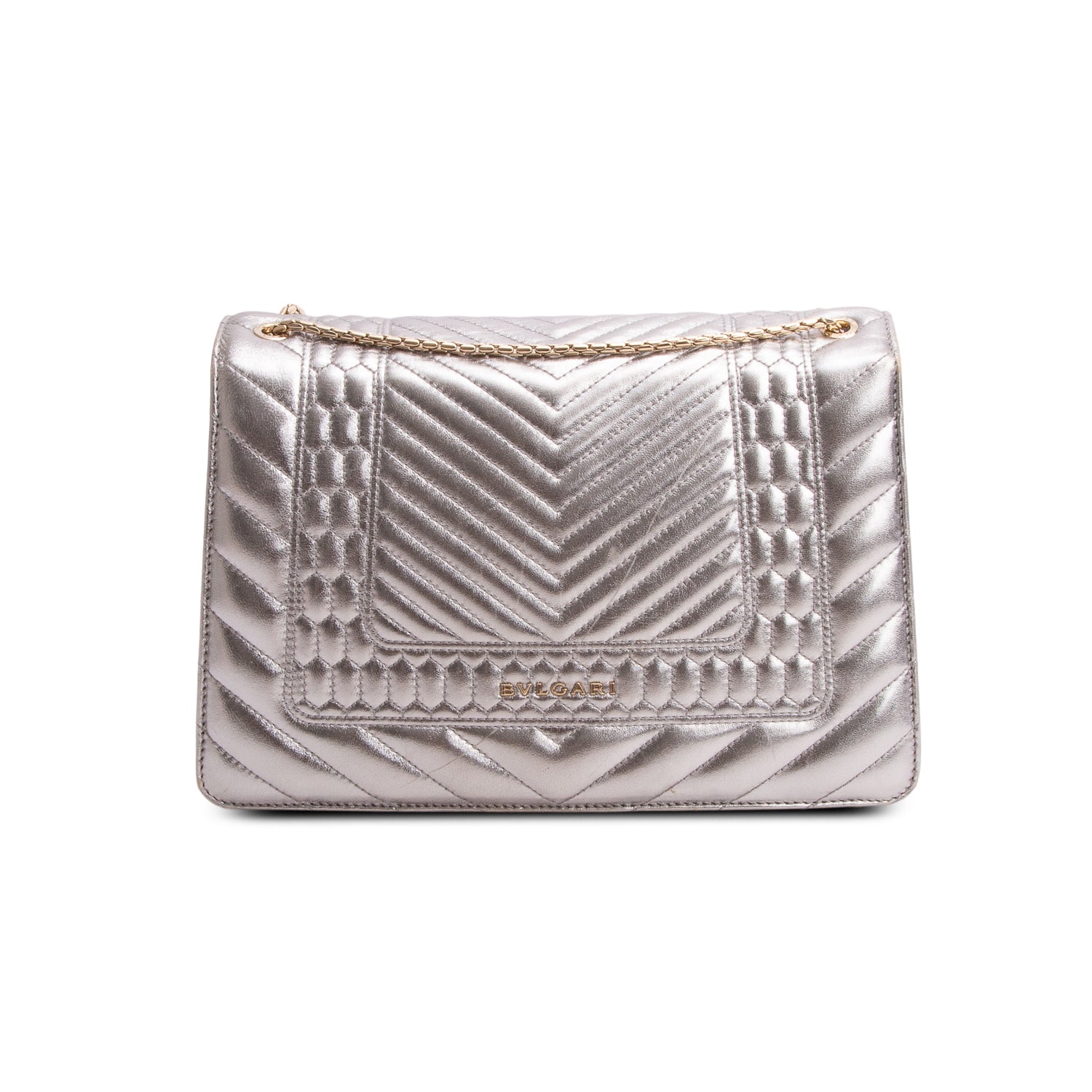 Bulgari Metallic Silver Calfskin Quilted Serpenti Forever Shoulder Bag