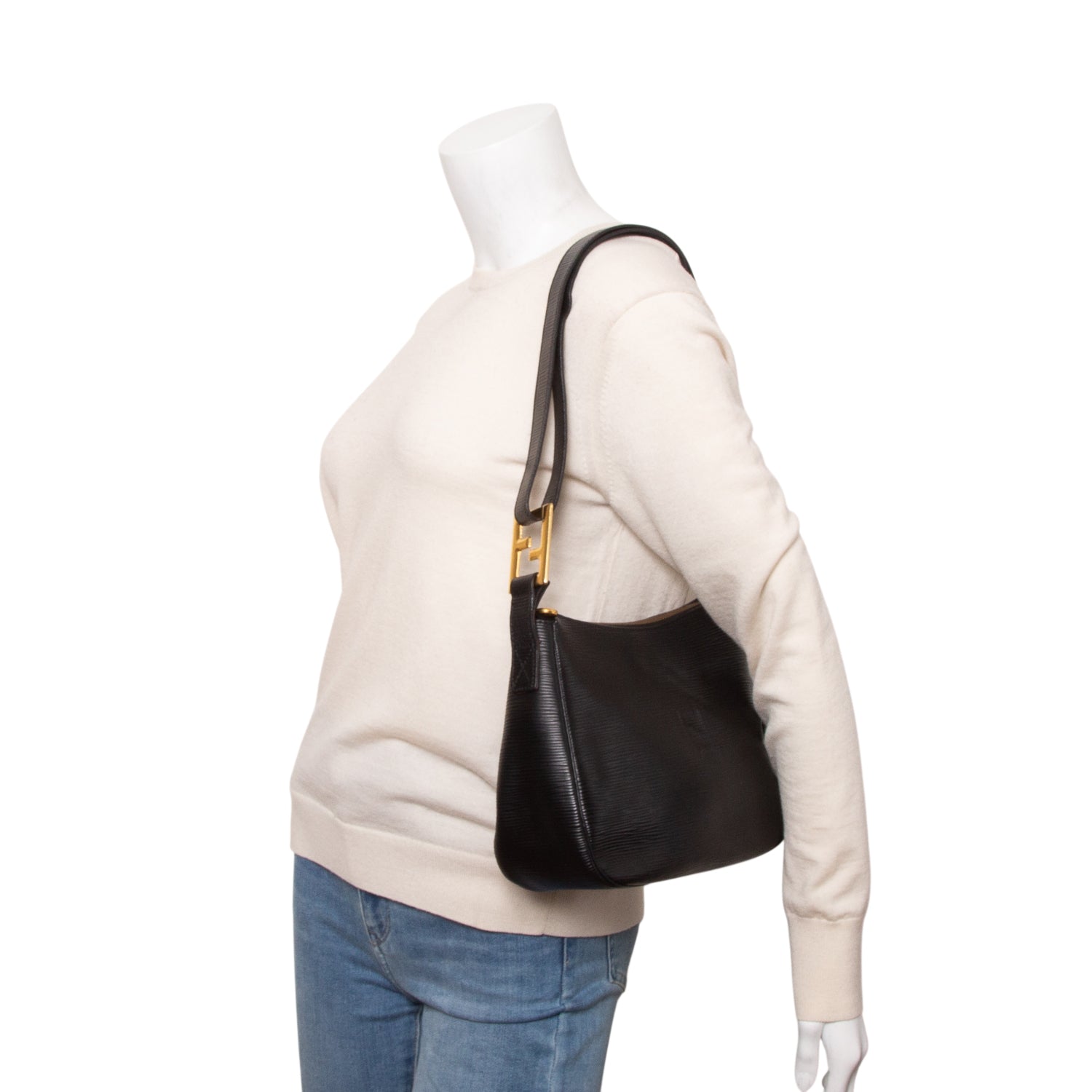 Fendi Vintage Black Epi Leather Shoulder Bag