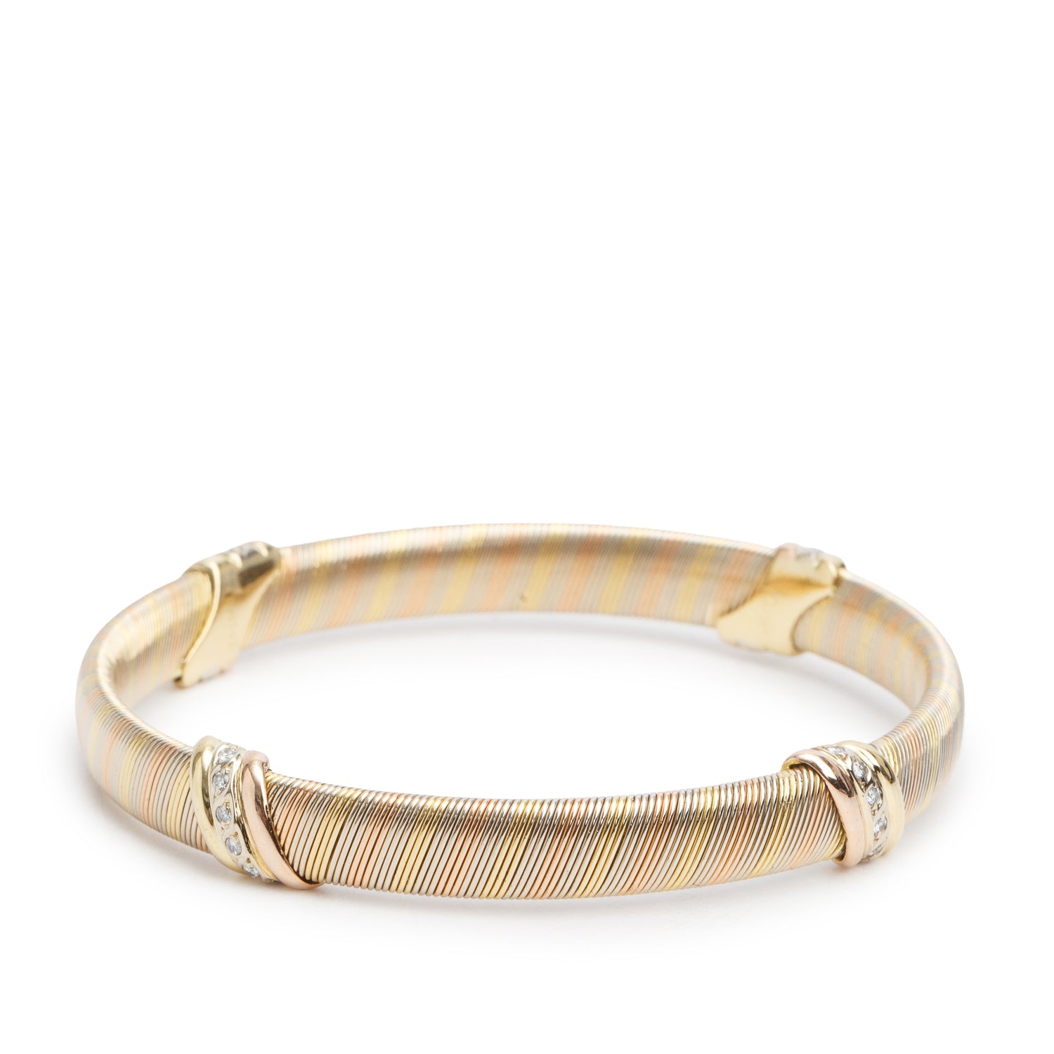 Cartier Vintage 18k White, Yellow & Rose Gold Diamond Trinity Bangle