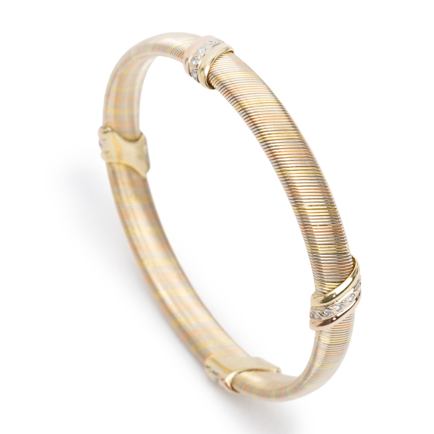 Cartier Vintage 18k White, Yellow & Rose Gold Diamond Trinity Bangle
