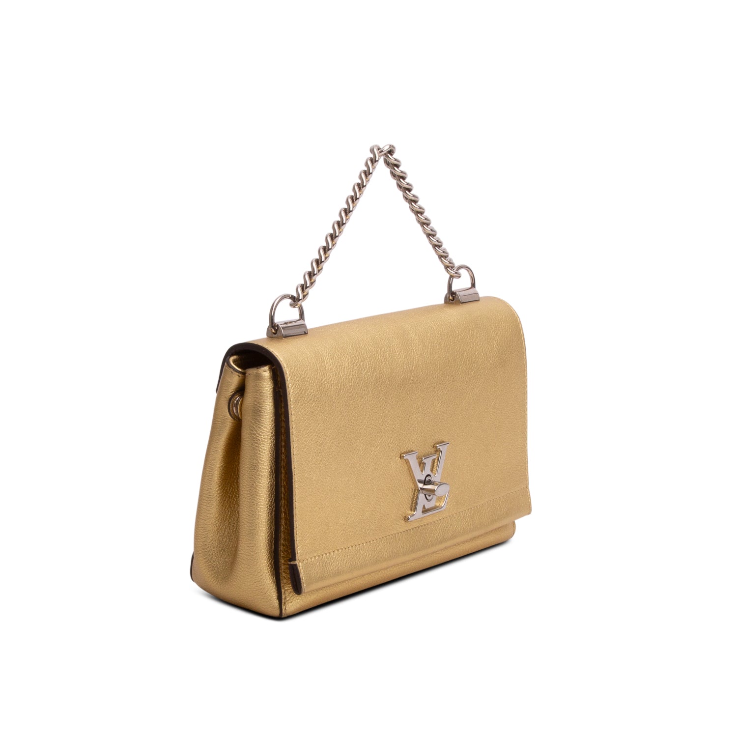 Louis Vuitton Metallic Gold Taurillon Leather LockMe II BB Chain Bag w/ Strap