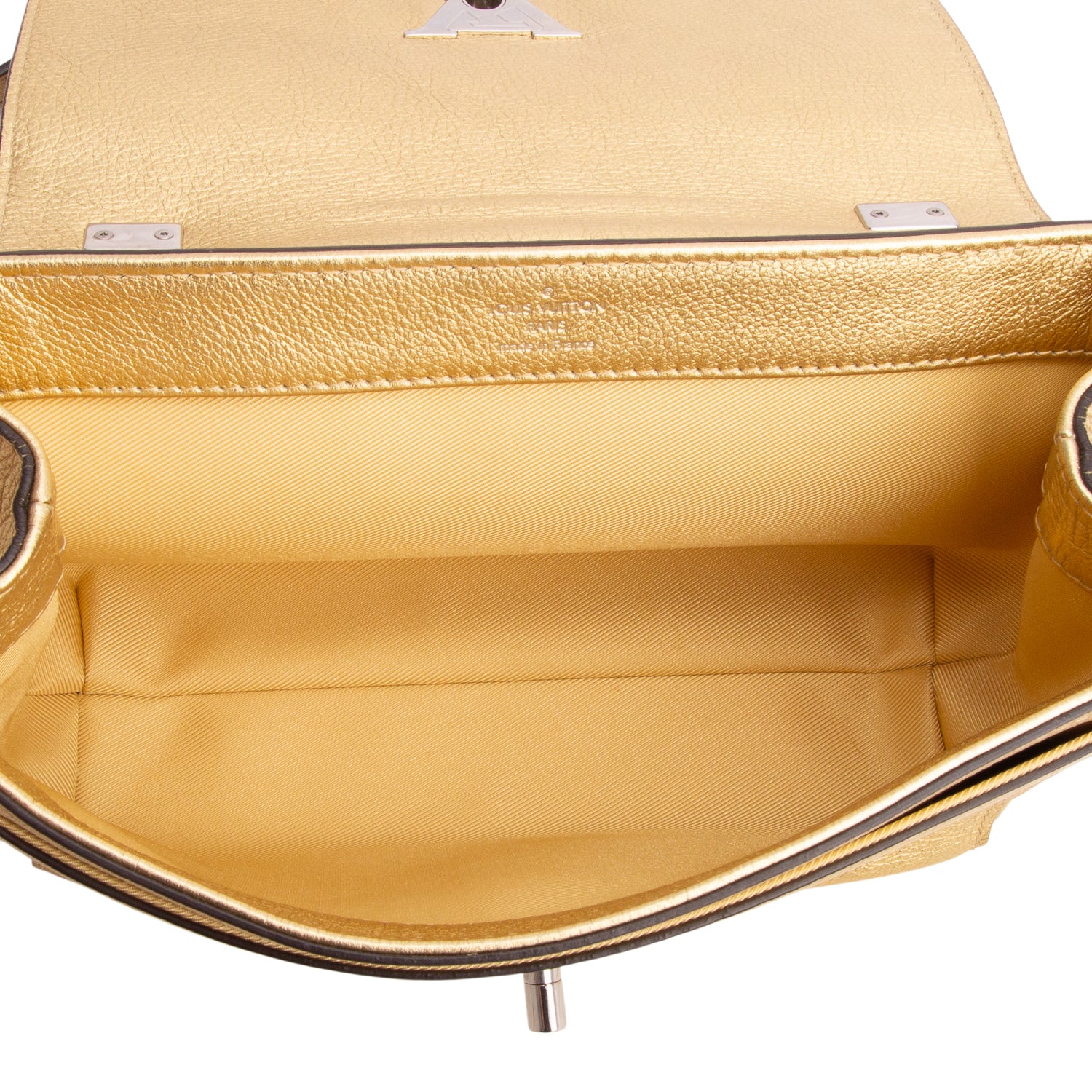 Louis Vuitton Metallic Gold Taurillon Leather LockMe II BB Chain Bag w/ Strap