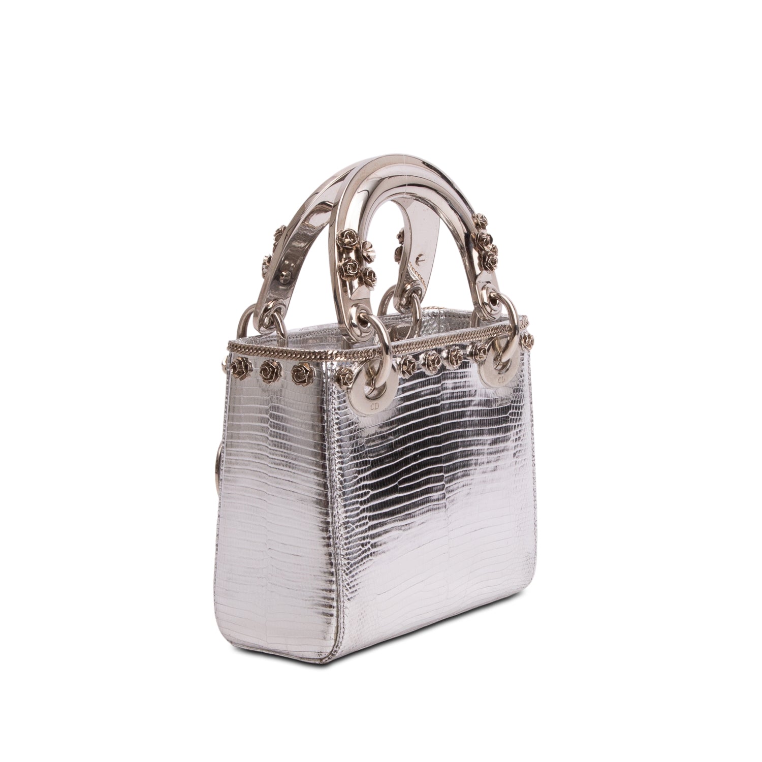 Christian Dior Silver Metallic Mini Lady Dior Bag w/ Authenticity Card