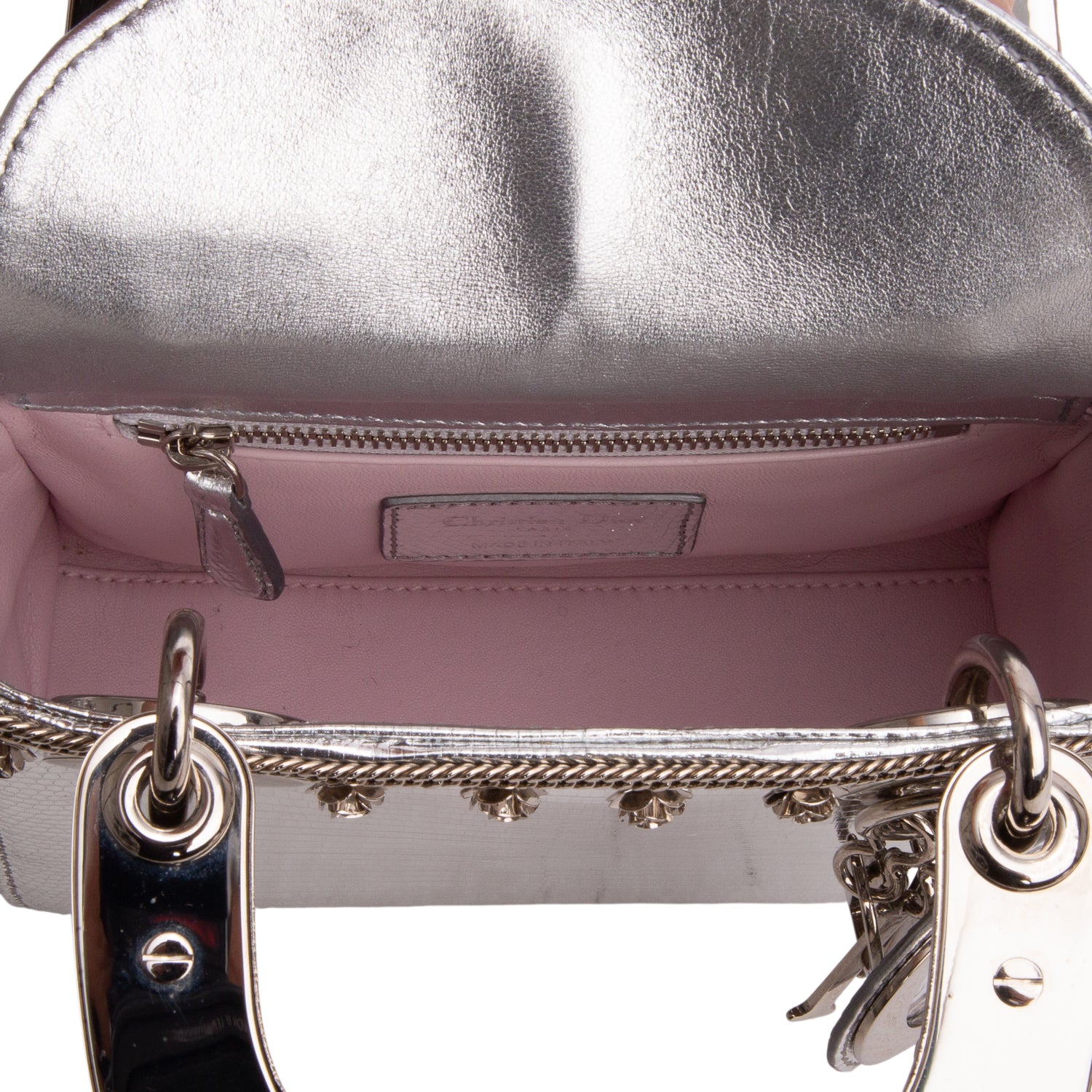 Christian Dior Silver Metallic Mini Lady Dior Bag w/ Authenticity Card