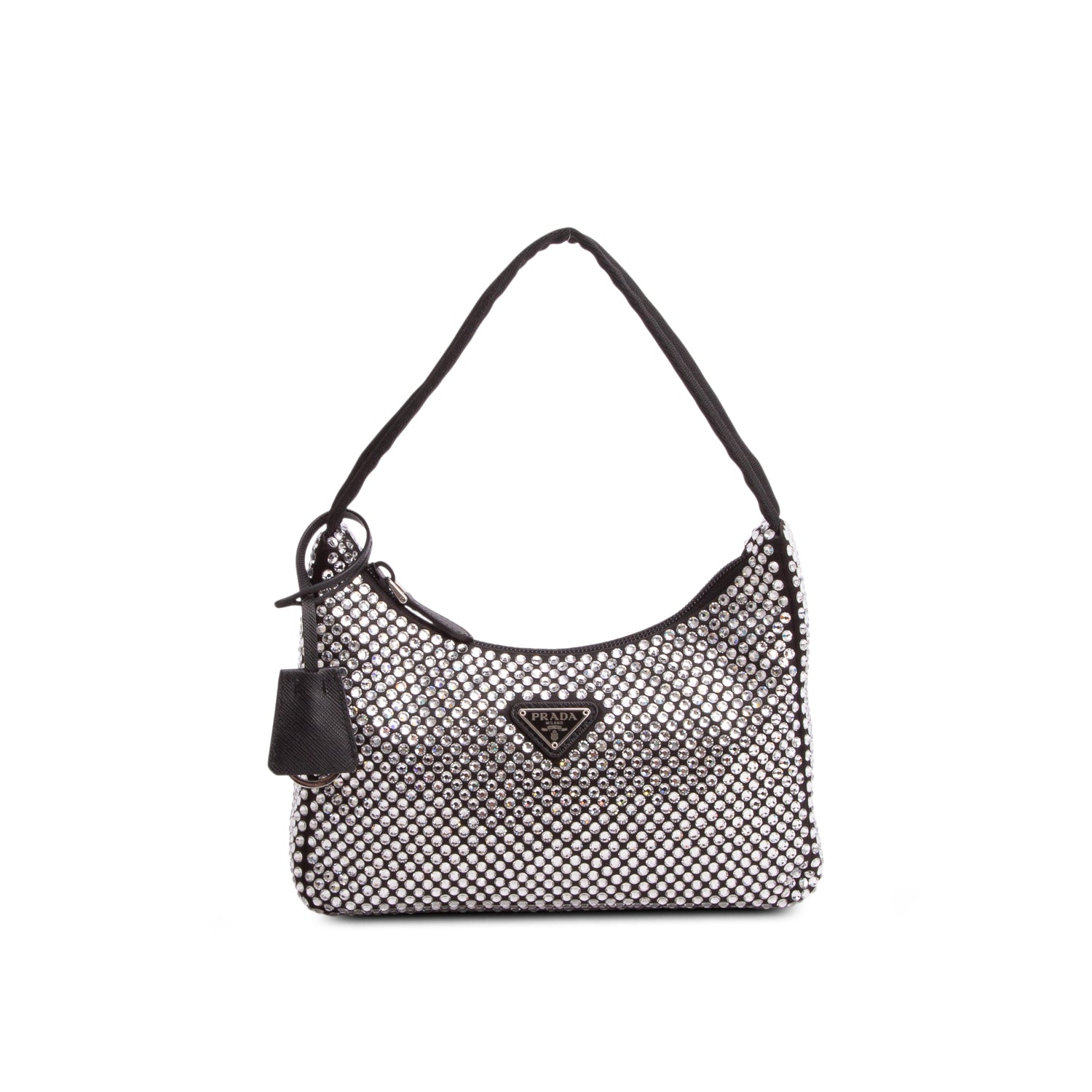 Prada Black Satin Crystal Mini Re-Edition 2000 Bag