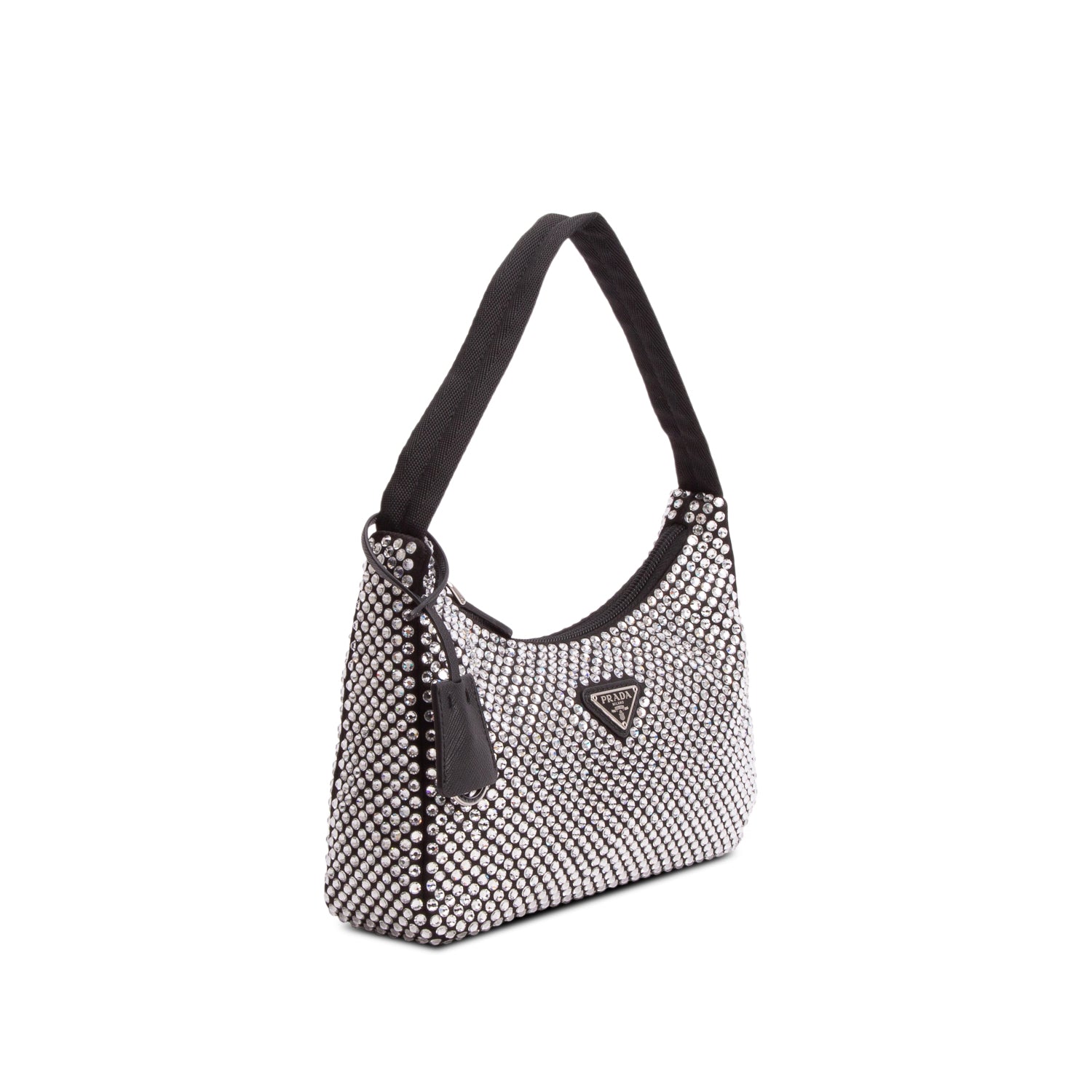 Prada Black Satin Crystal Mini Re-Edition 2000 Bag