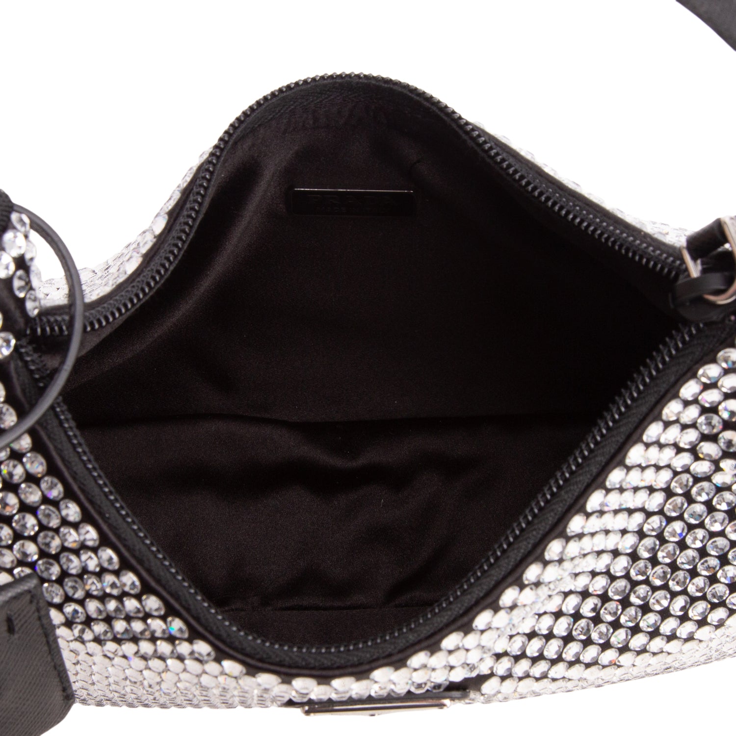 Prada Black Satin Crystal Mini Re-Edition 2000 Bag